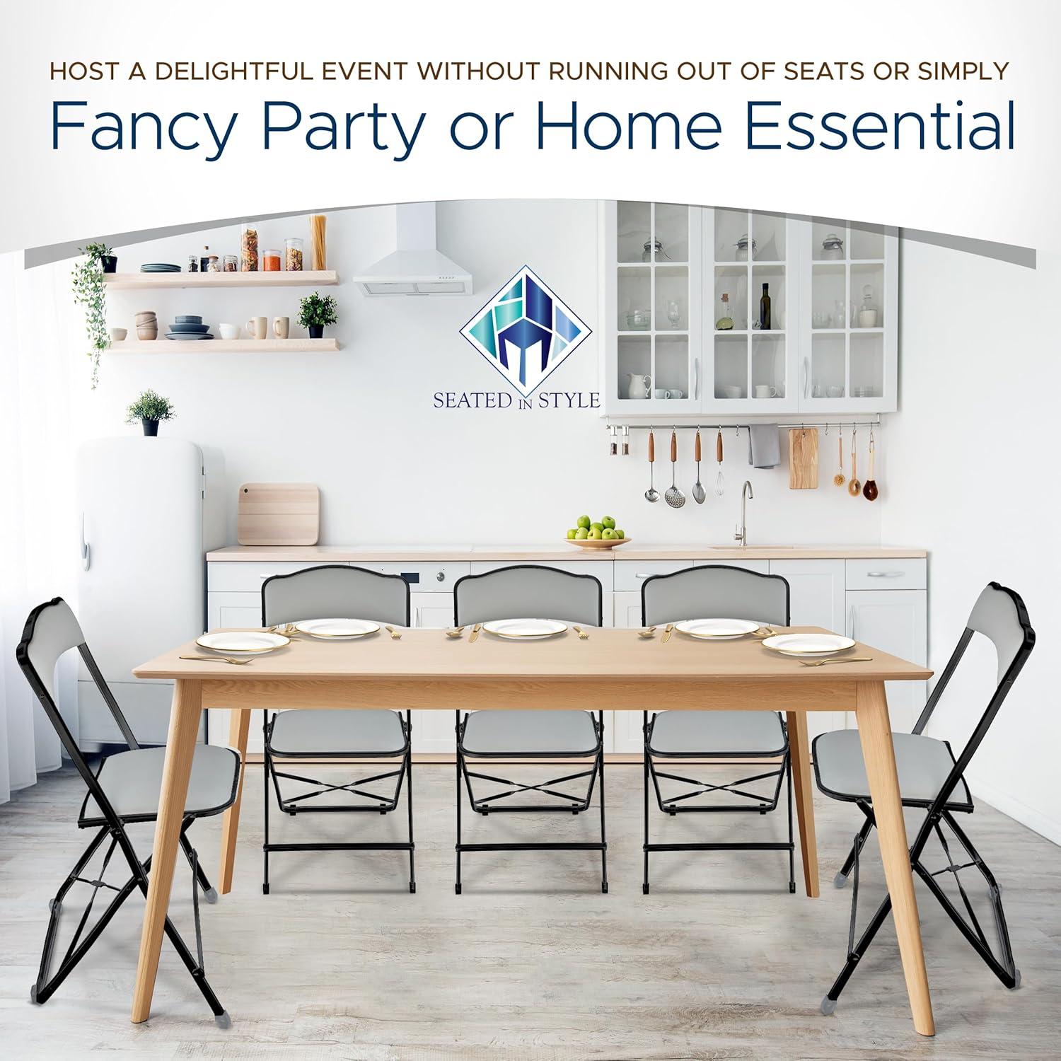 4 Pack Folding Chairs with Leather Padded Cushion Seats & Durable Metal Frame, Comfortable, Foldable, Portable, Commercial Event Seat, Indoor Outdoor for Parties, Home, Office, Black