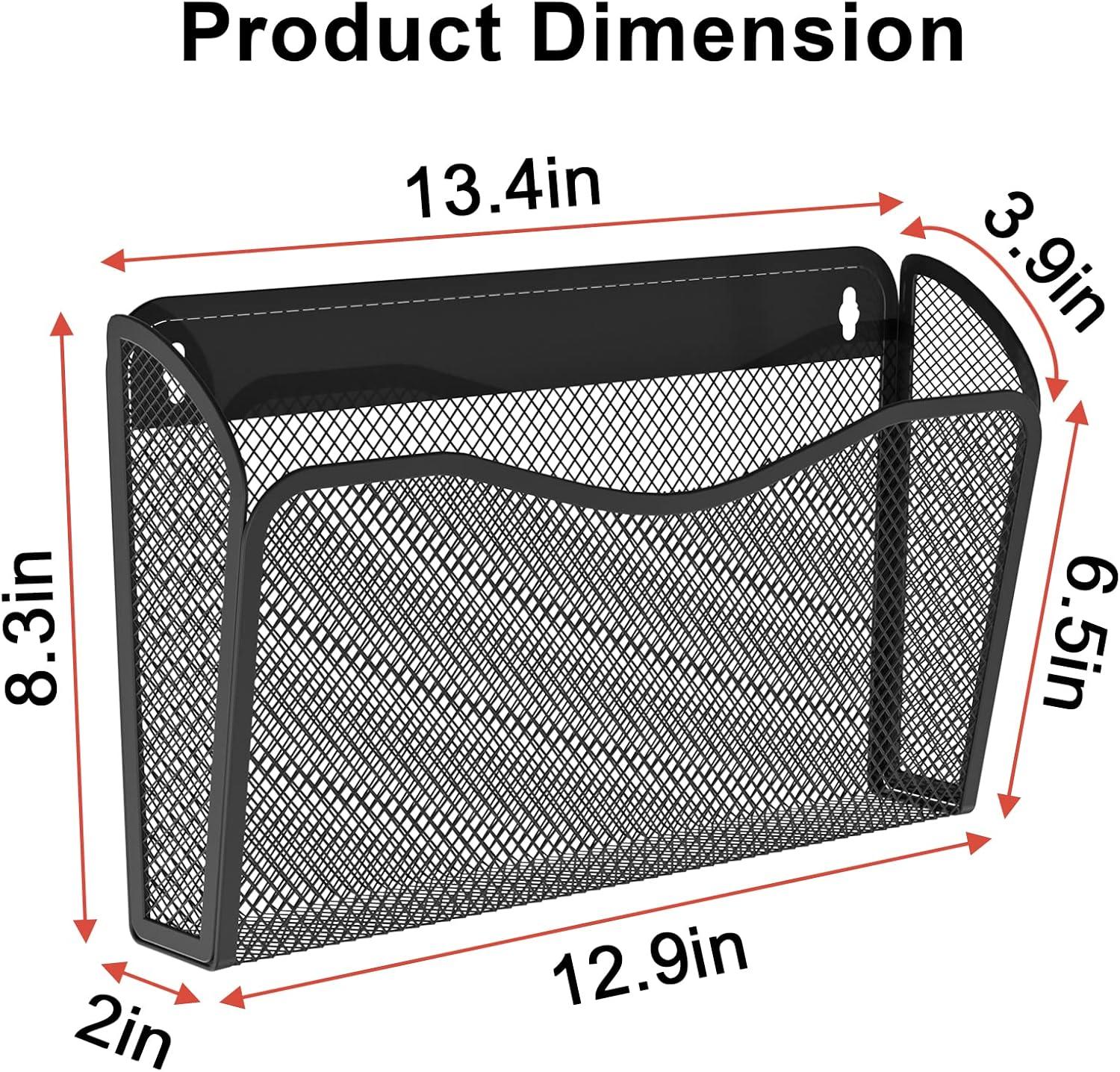 Black Metal Mesh 3-Pocket Wall File Organizer