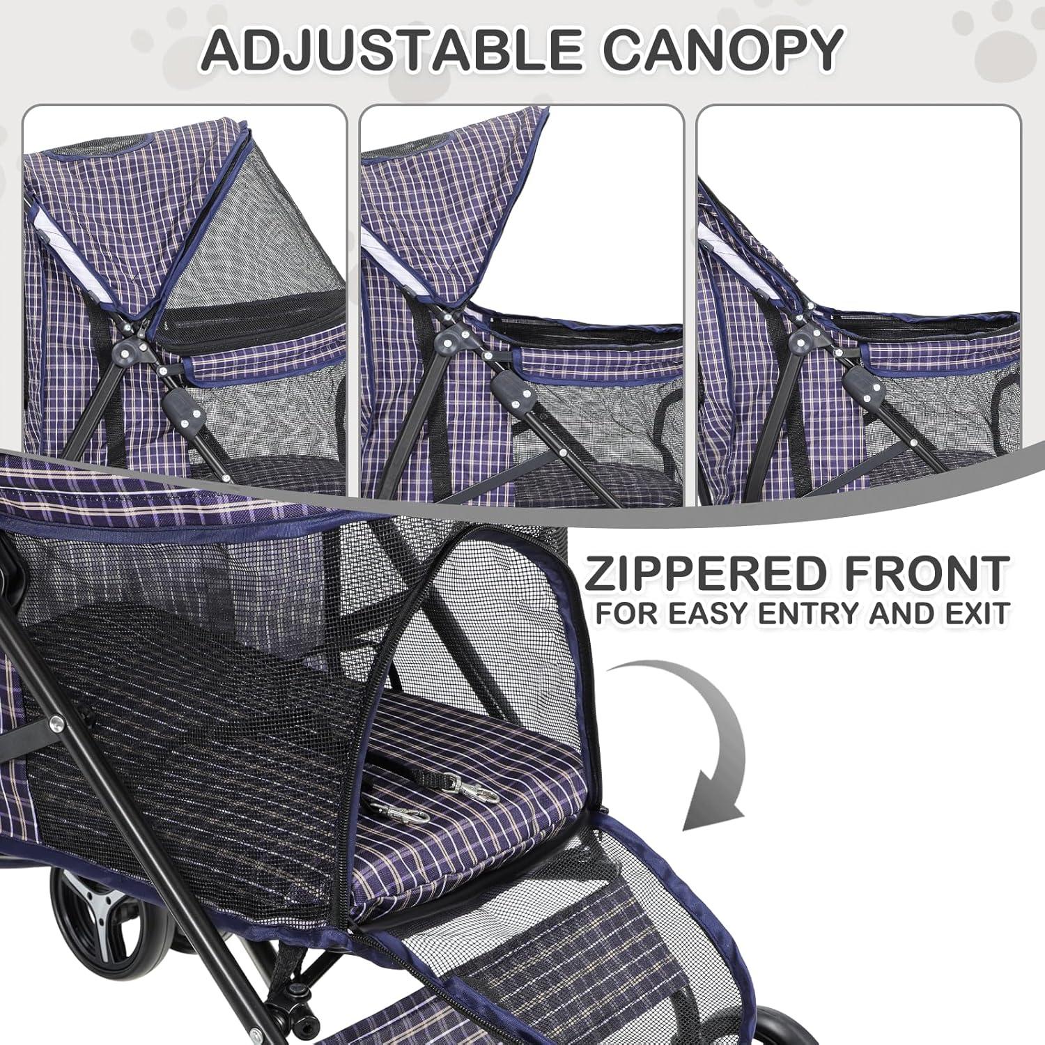 Magshion Pet Stoller Dog Cat Stoller Comfortable Lightweight Stroller With Adjustable Canopy