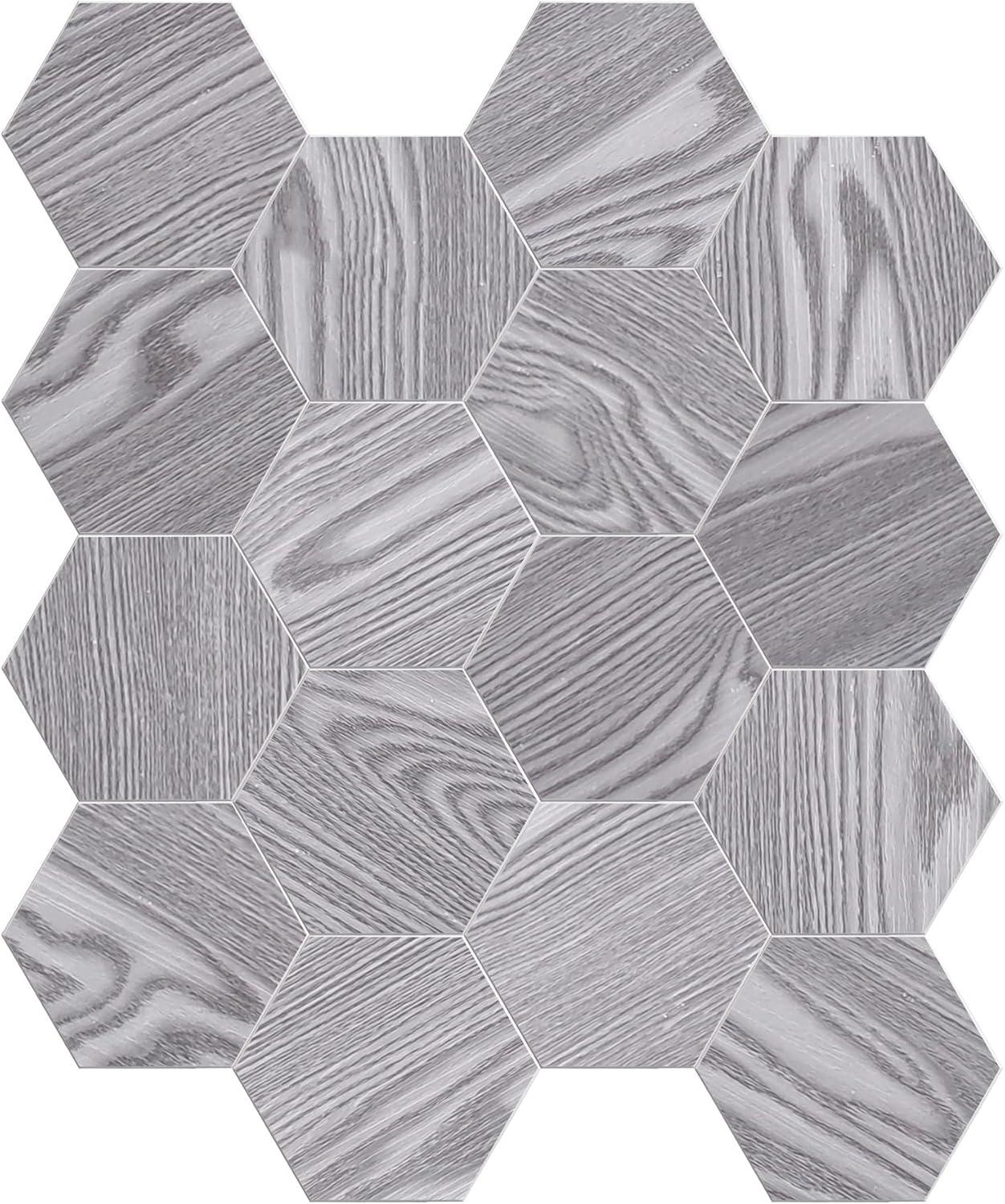 Gray Hexagon Peel and Stick Resin Wall Tiles