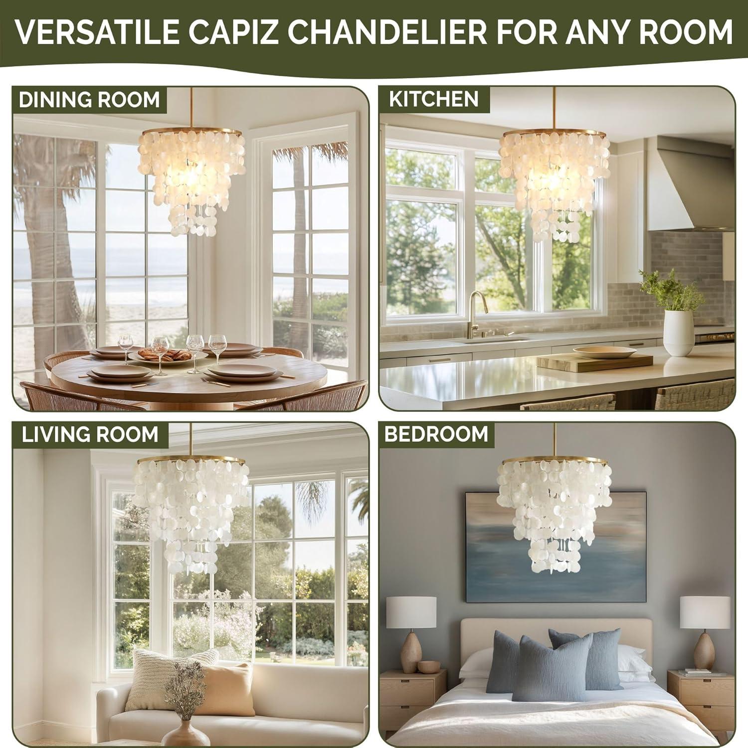 Urban Habitat Isla Dimmable Layered Capiz Chandelier