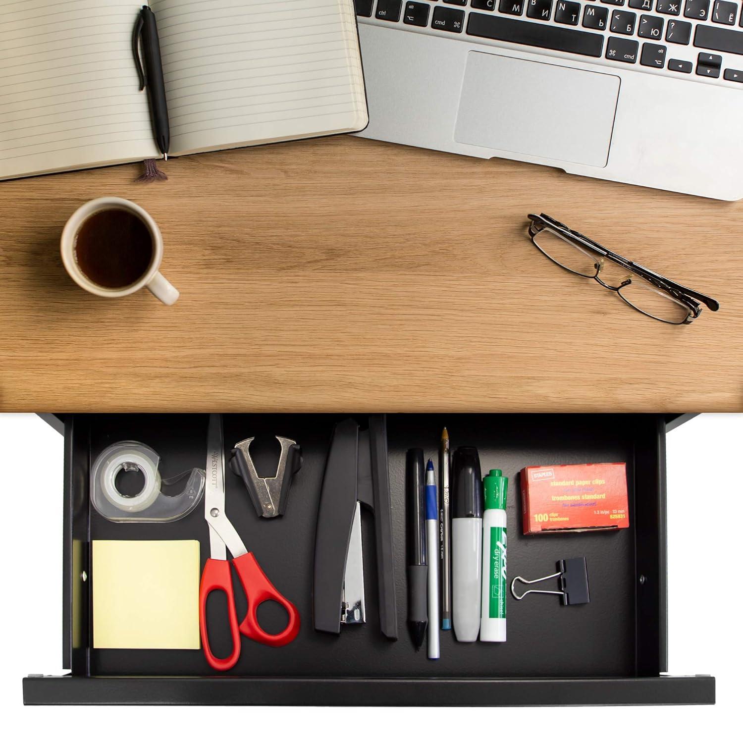 Mount-It! Under Desk Pull-Out Drawer Kit With Smooth Sliding Track | Office Storage Organizer | Mounts To Desktops Tables And Workbenches Over 0.71 Inches Thick | Matte Black