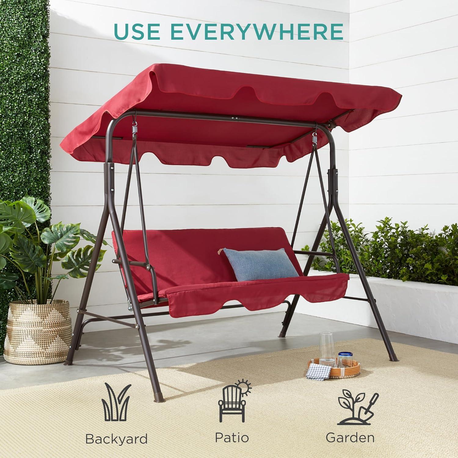 Best Choice Products 2-Person Outdoor Large Convertible Canopy Swing Glider Lounge Chair w/ Removable Cushions