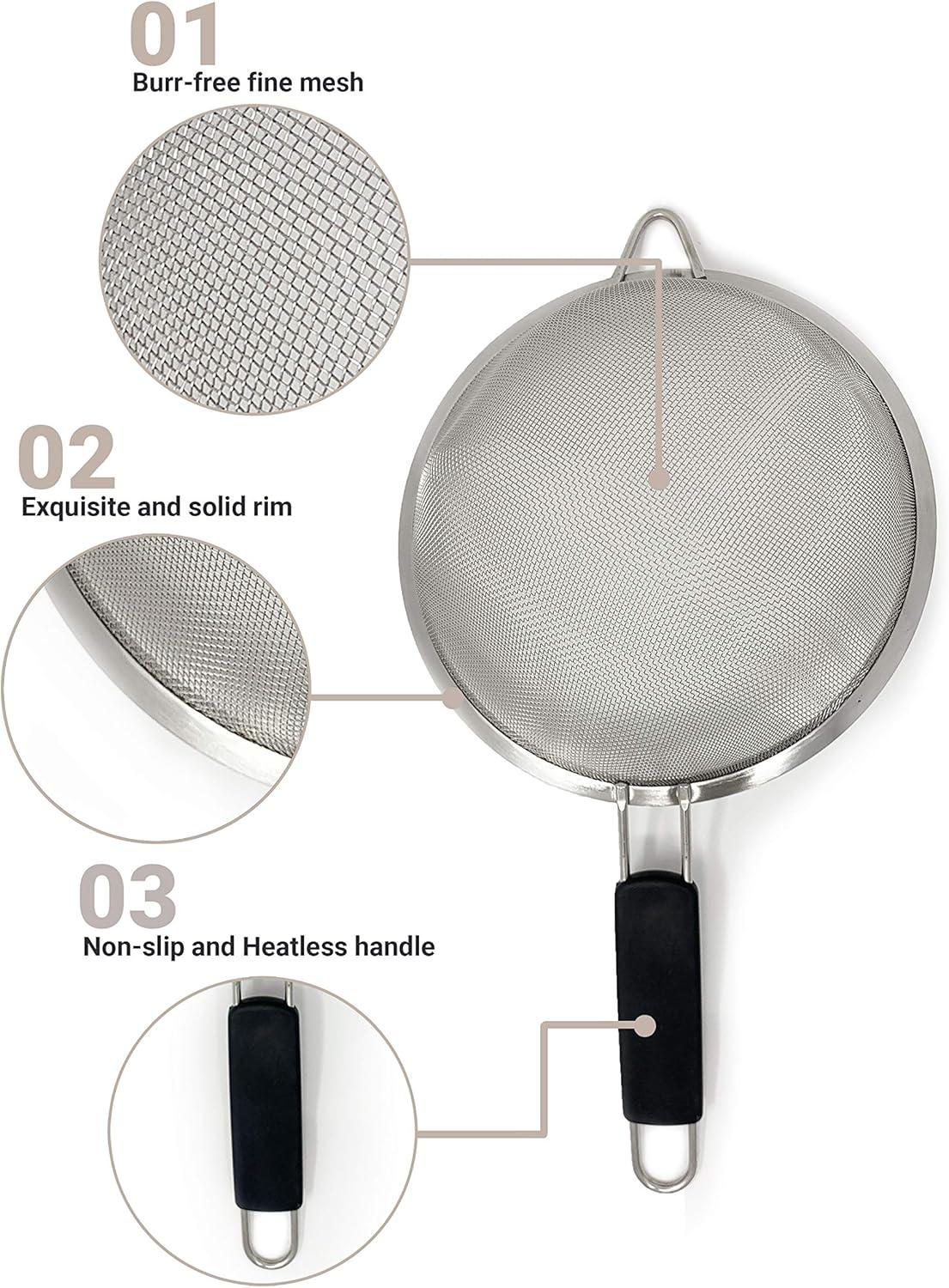 Stainless Steel Fine Mesh Strainers with Insulated Handles, Set of 3