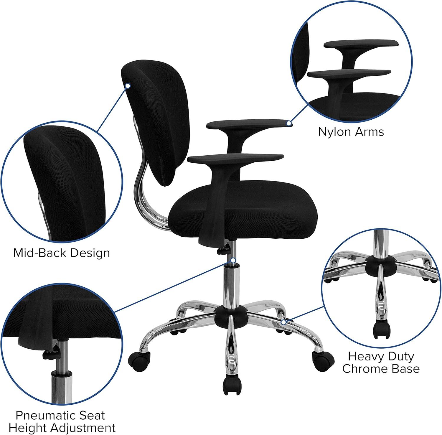 Flash Furniture Beverly Mid-Back Black Mesh Padded Swivel Task Office Chair with Chrome Base and Arms