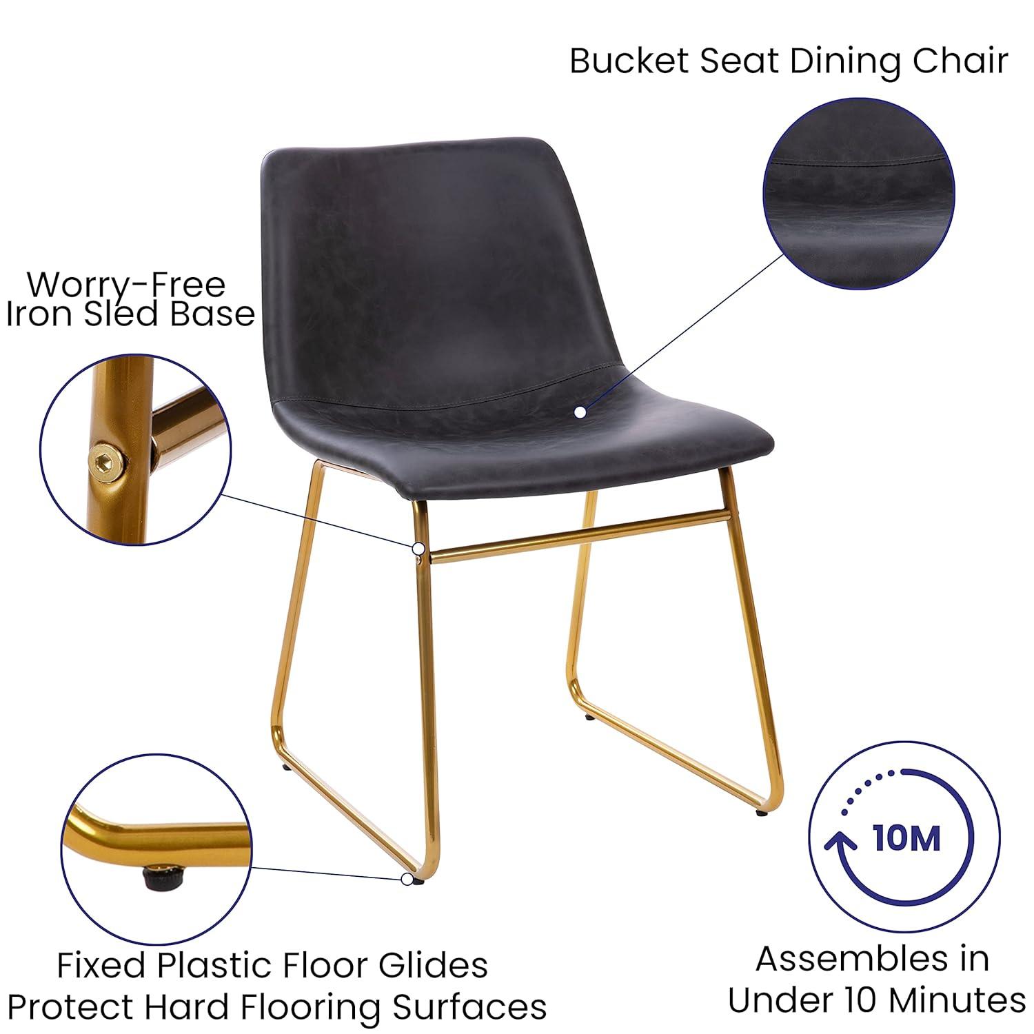 Taylor & Logan 18 Inch Indoor Dining Table Chairs, LeatherSoft Upholstery-Set of 2 Gray Faux Leather/Black Frame