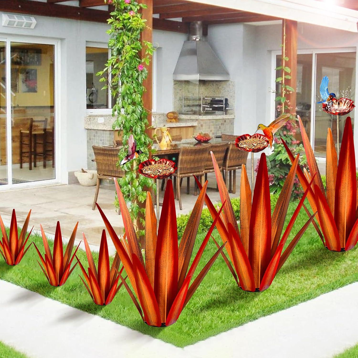 Large Red Metal Agave Plant Outdoor Sculpture