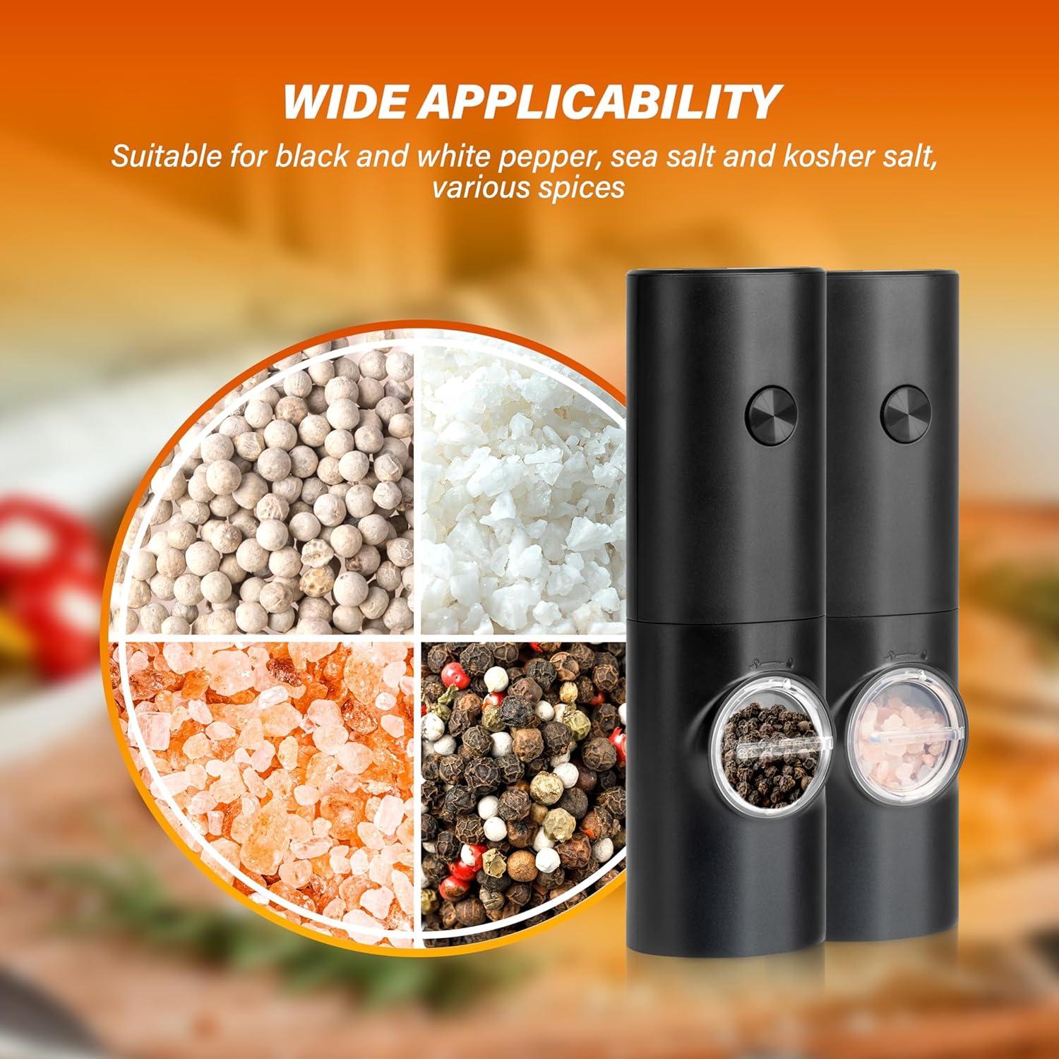 Simple Deluxe Electric Salt and Pepper Grinder Set, One Hand Adjustable Coarseness, Battery Powered, Seasoning Tools for Kitchen, Dining or Gifts, Black