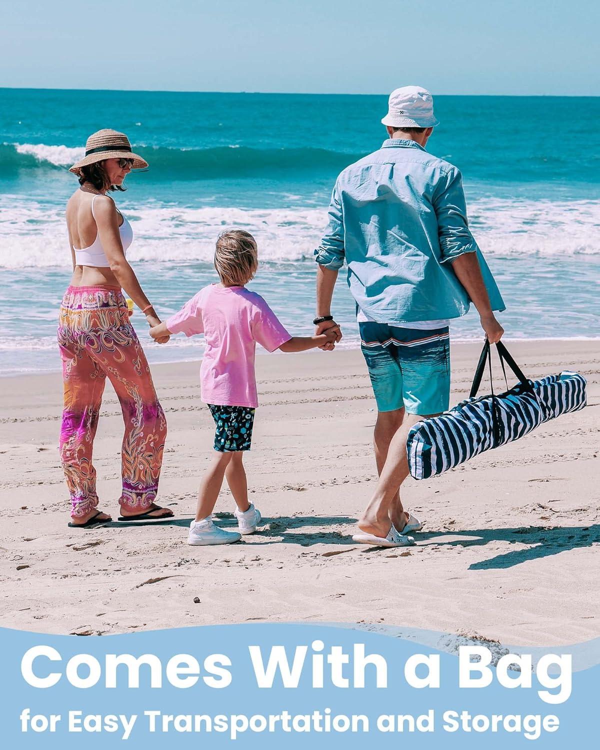 Navy and White Striped Portable Beach Cabana with UV Protection