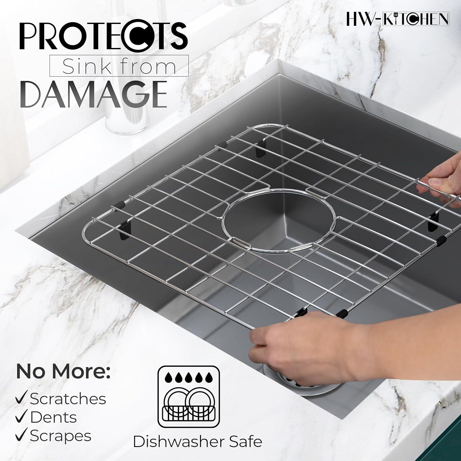 24" x 12" Sink Protector for Kitchen Sink - Stainless Steel Kitchen Sink Rack for Bottom for Sink - Sink Mat - Sink Drying Rack - Kitchen sink protector - Farm Sink Rack for Bottom of Sink