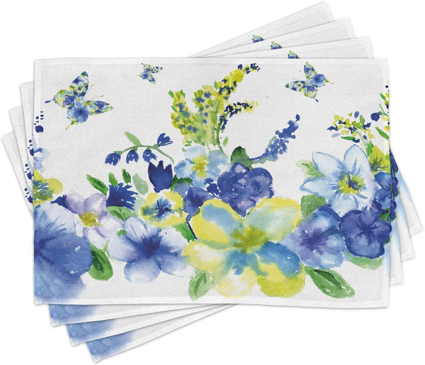 Spring Floral Watercolor Fabric Placemats Set of 4