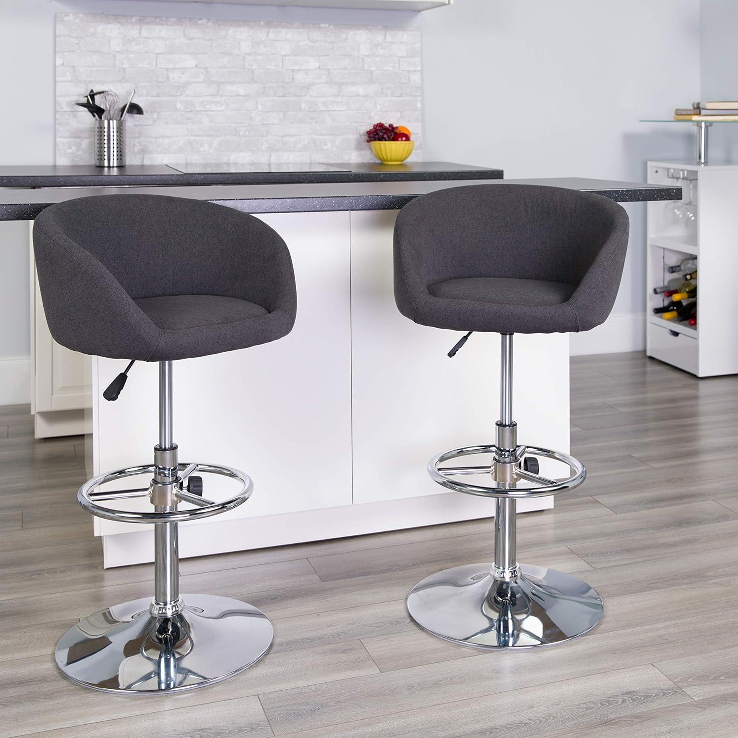 Charcoal Fabric Swivel Adjustable Barstool with Chrome Base