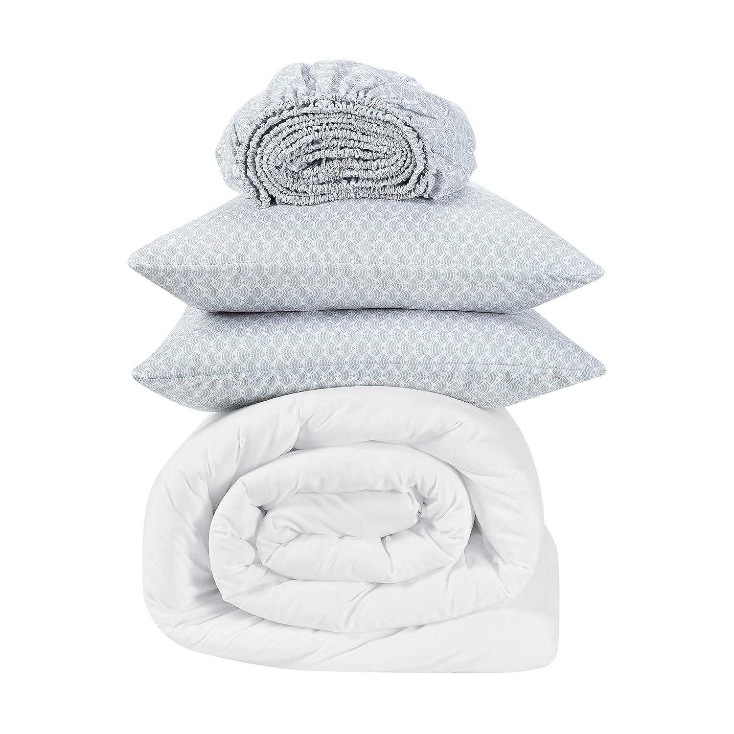 7pc Queen Simply Clean Pleated Bed in a Bag White - Serta: Polyester, Stain-Resistant, Machine Washable