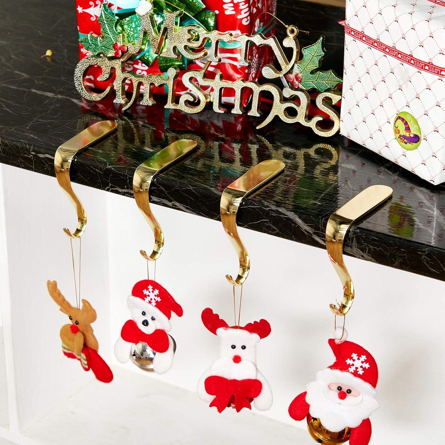 Gold Metal Christmas Stocking Holders Set of 4