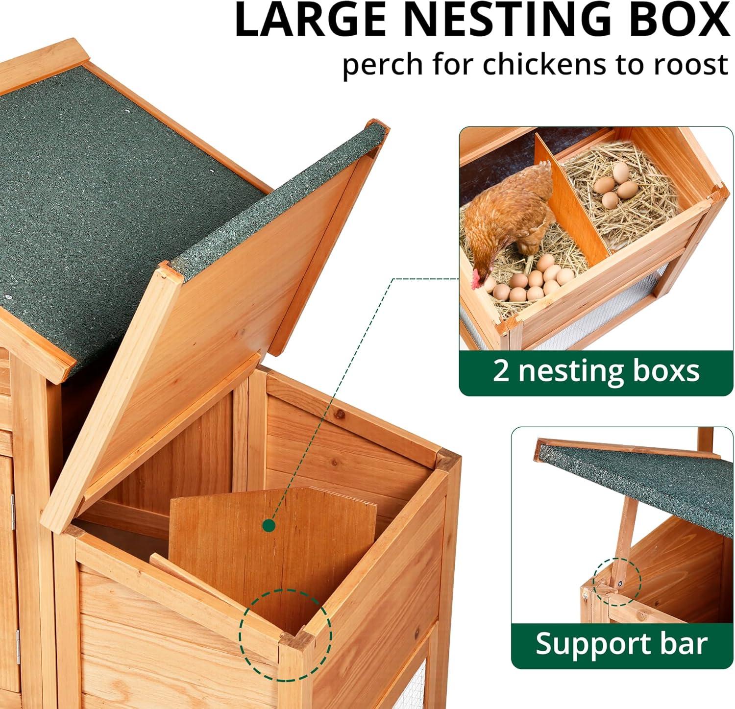 Outdoor Large Chicken Coop,Hen Run House Chicken Coops for 4-6 Chickens with Ventilation Door,Removable Tray and Ramp Garden