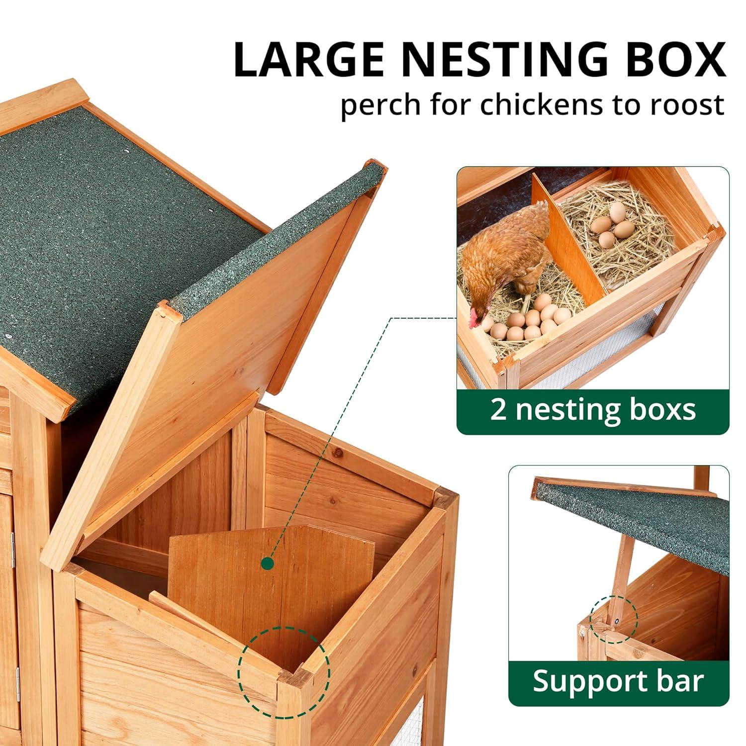 Outdoor Large Chicken Coop,Hen Run House Chicken Coops for 4-6 Chickens with Ventilation Door,Removable Tray and Ramp Garden