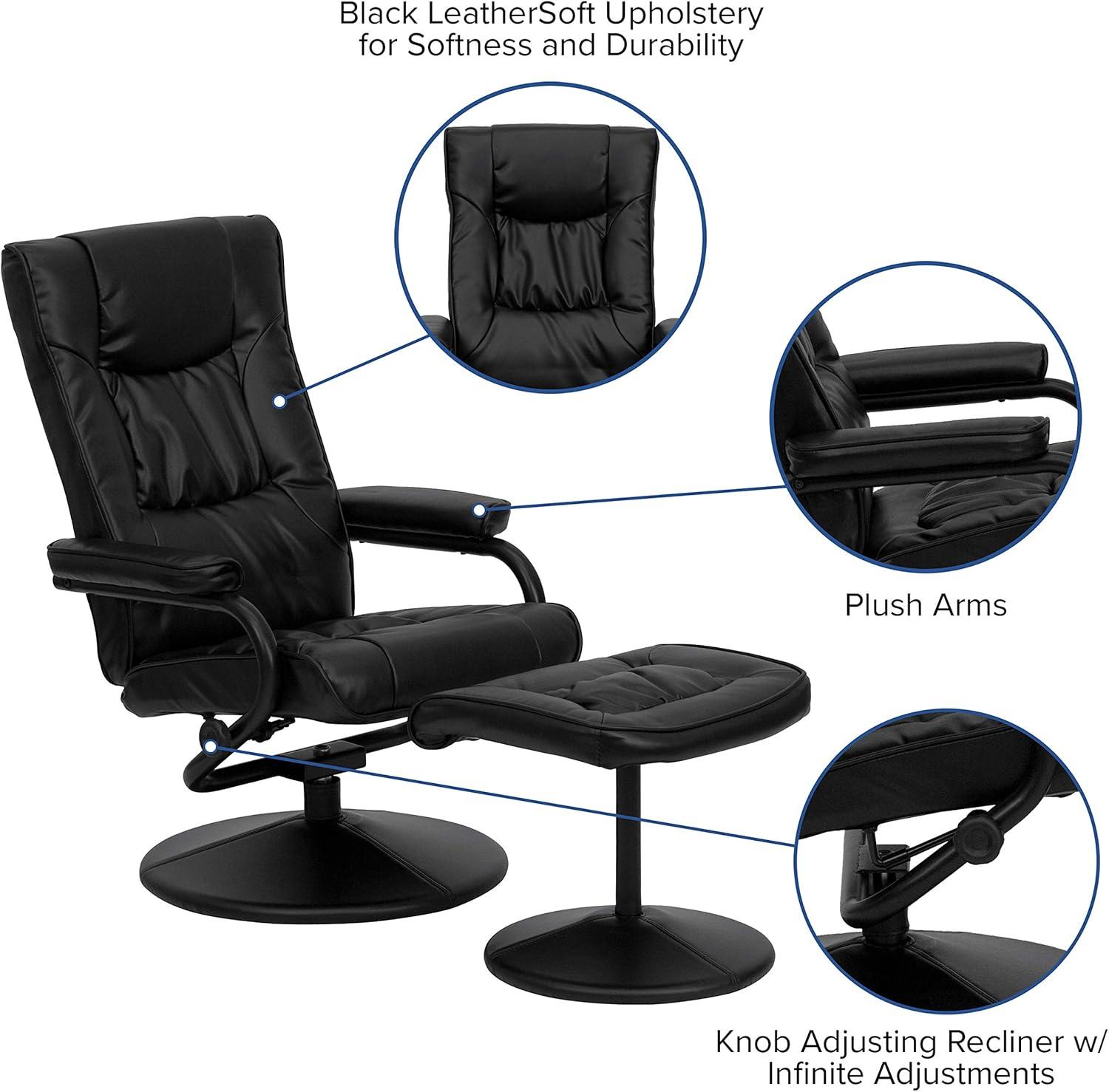Flash Furniture Rachel Contemporary Multi-Position LeatherSoft Recliner Chair with Ottoman, Black