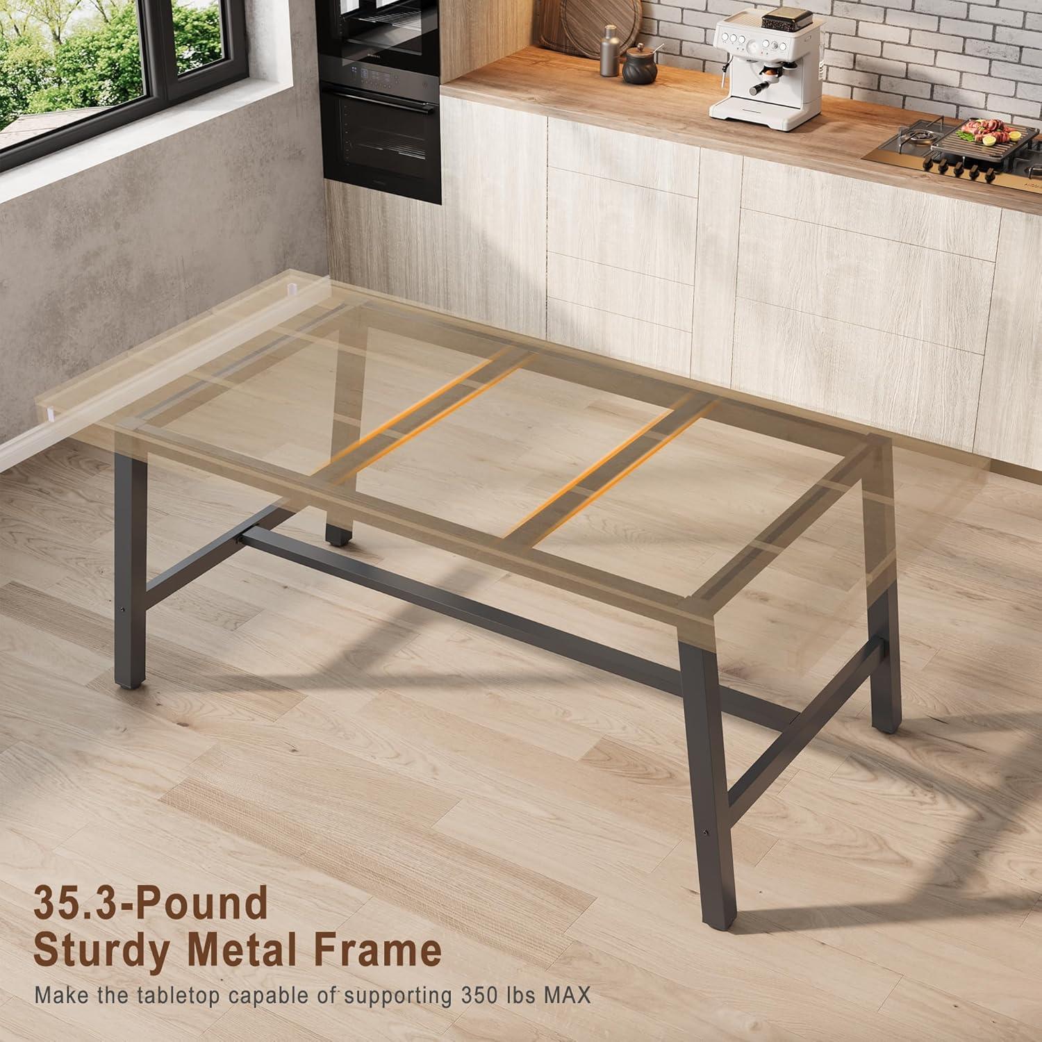 Industrial Dining Table for 6~8 People, 78.7" Long Rectangle Dining Tables, Wooden Kitchen Table