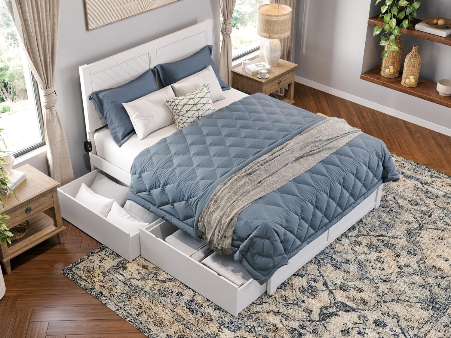 AFI Canyon Wood Queen Size Platform Bed with 2 Storage Drawers in White