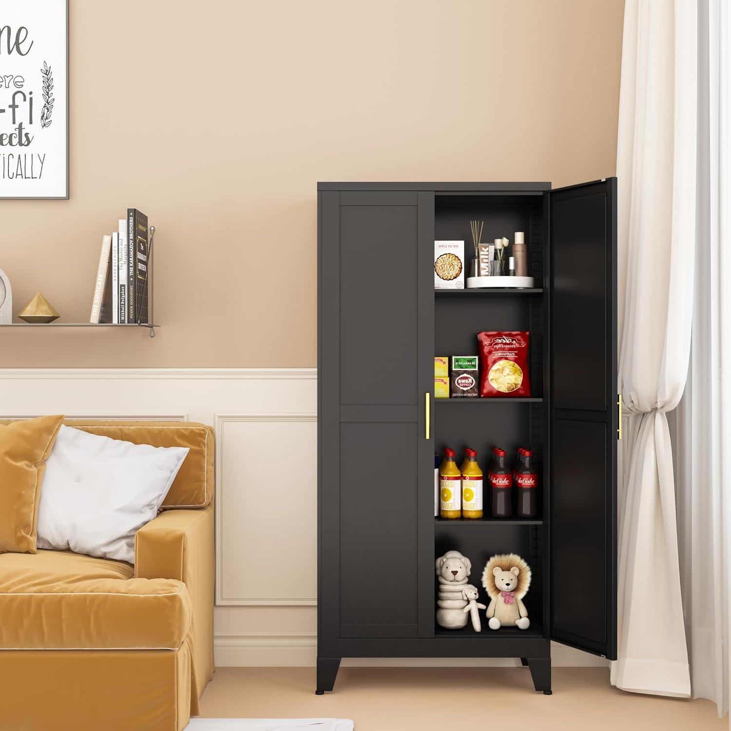 Kitchen Pantry Storage Cabinet, Freestanding Storage Cabinet with 4 Adjustable Shelves