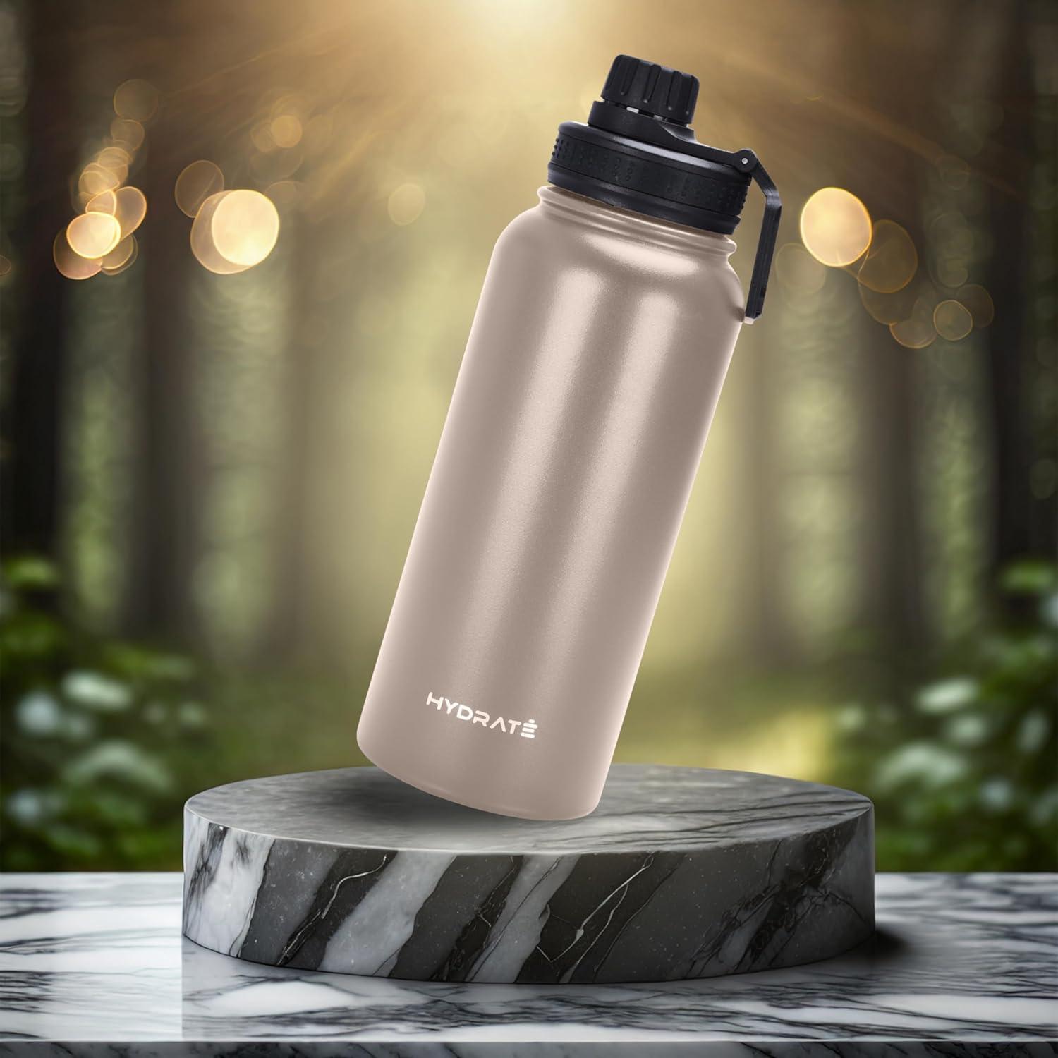 Hydrate Insulated Water Bottle Stainless Steel - Large 1L Flask Water Bottles with Leak-Proof Design and Handle - Stay Refreshed Double Vacuum Insulation for School, Work, or Adventure