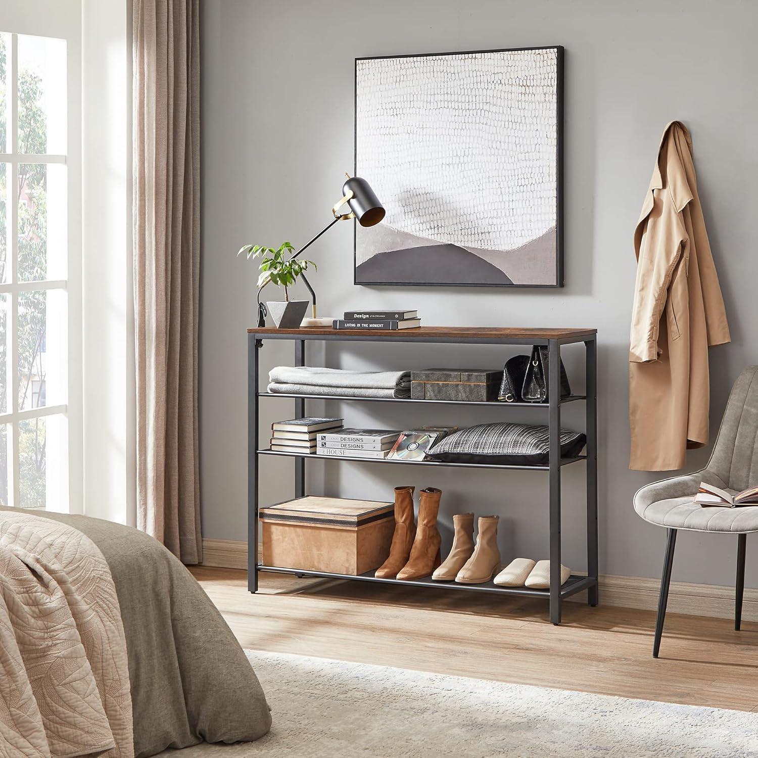 Rustic Brown and Black 5-Tier Metal Shoe Rack