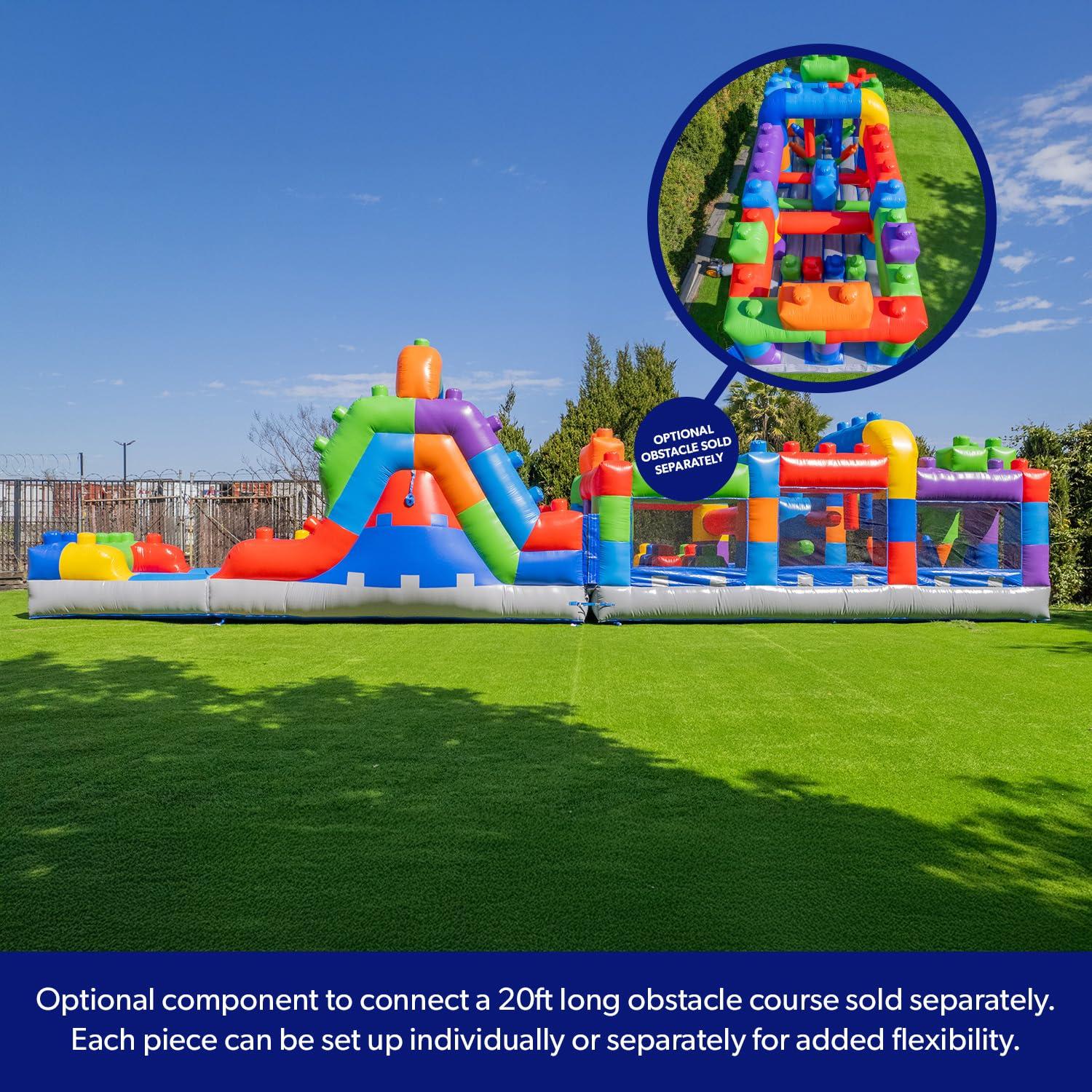 Herokiddo Block Party 12’ Tall Dual Lane Backload Inflatable Water Slide With Attached Pool, For Kids And Adults, Commercial Grade Pvc Vinyl, Outdoor Backyard Fun, Blow Up Water Park, (blower Included)