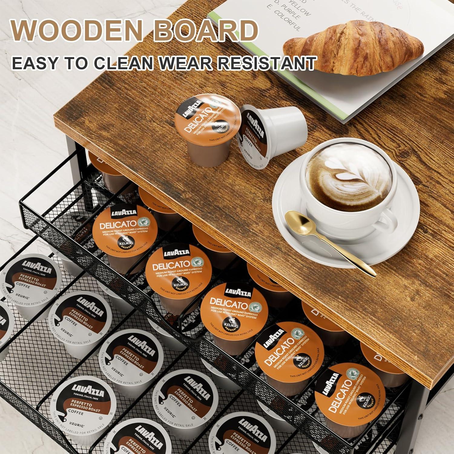 Coffee Pod Holder for K Cup Holder Drawer Holder, Coffee Pod Drawer For Counter, 2 Tier K-Cup Storage With Sliding Baskets, 72 Capacity Pods Organizer Cups Capsule for Coffee Station, Brown