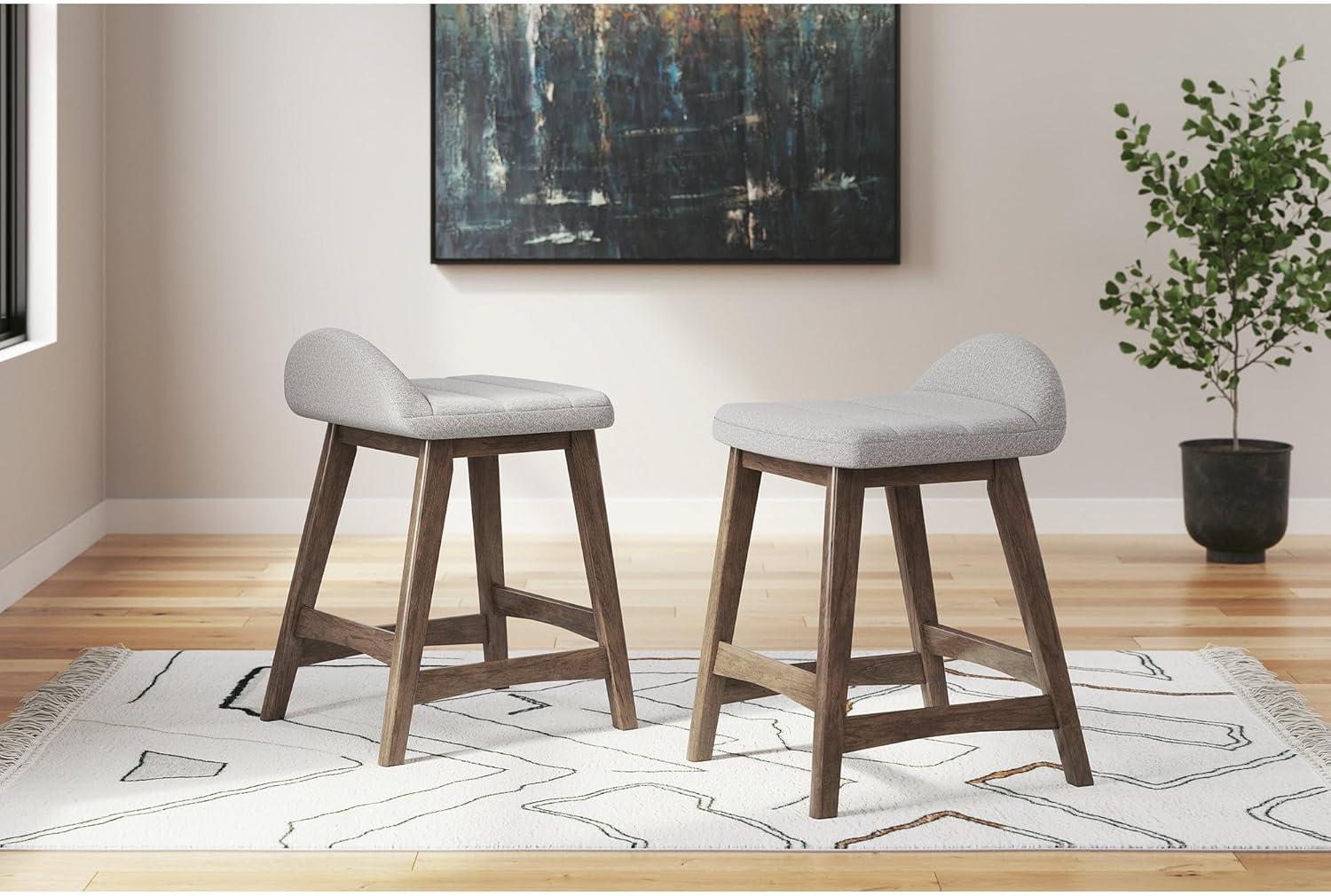 Light Gray and Brown Wood Counter Height Bar Stools, Set of 2