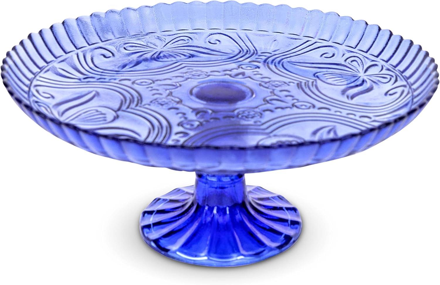 Cobalt Blue Glass Pedestal Cake Stand, 10" Diameter