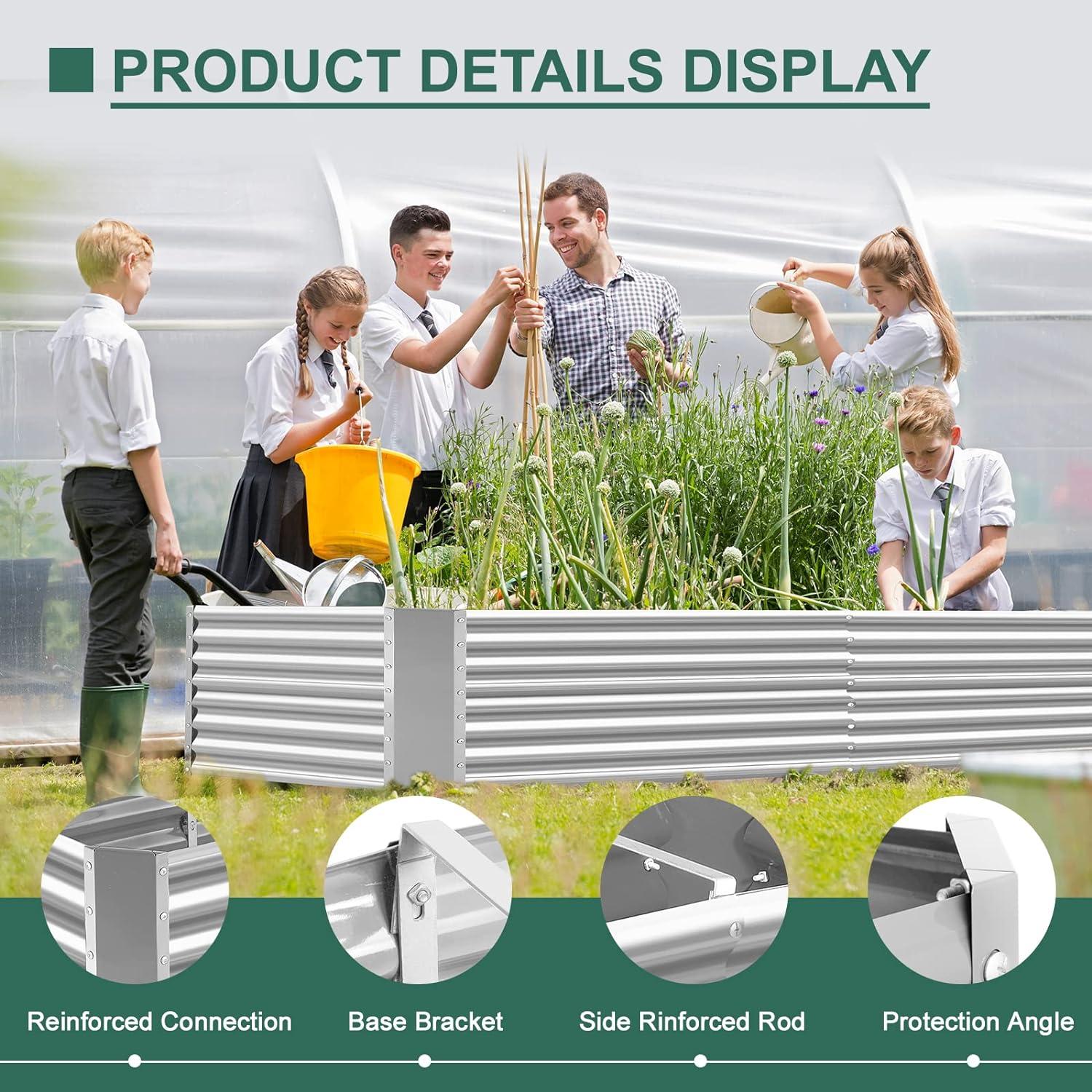 Large Silver Galvanized Steel Raised Garden Bed Kit