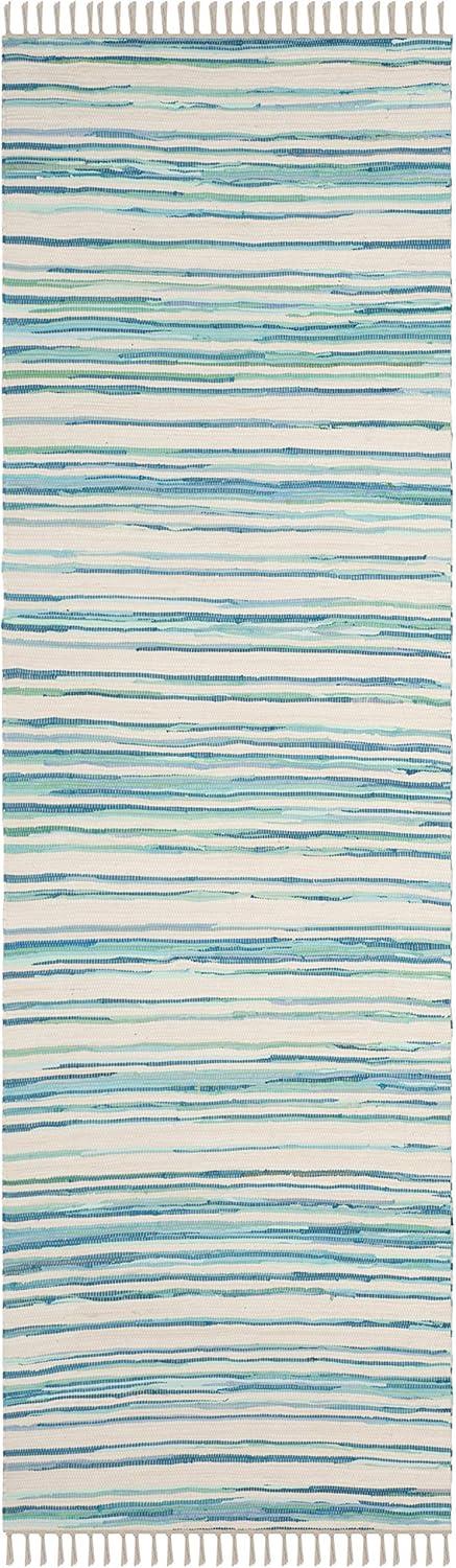 Rag Rug RAR126 Hand Woven Indoor Runner Rug - 2'3"x9' - Ivory/Green - Safavieh