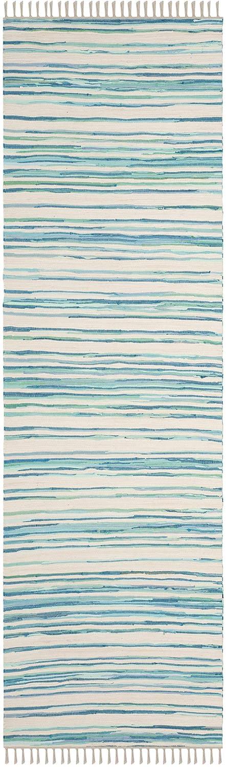 Rag Rug RAR126 Hand Woven Indoor Runner Rug - 2'3"x9' - Ivory/Green - Safavieh