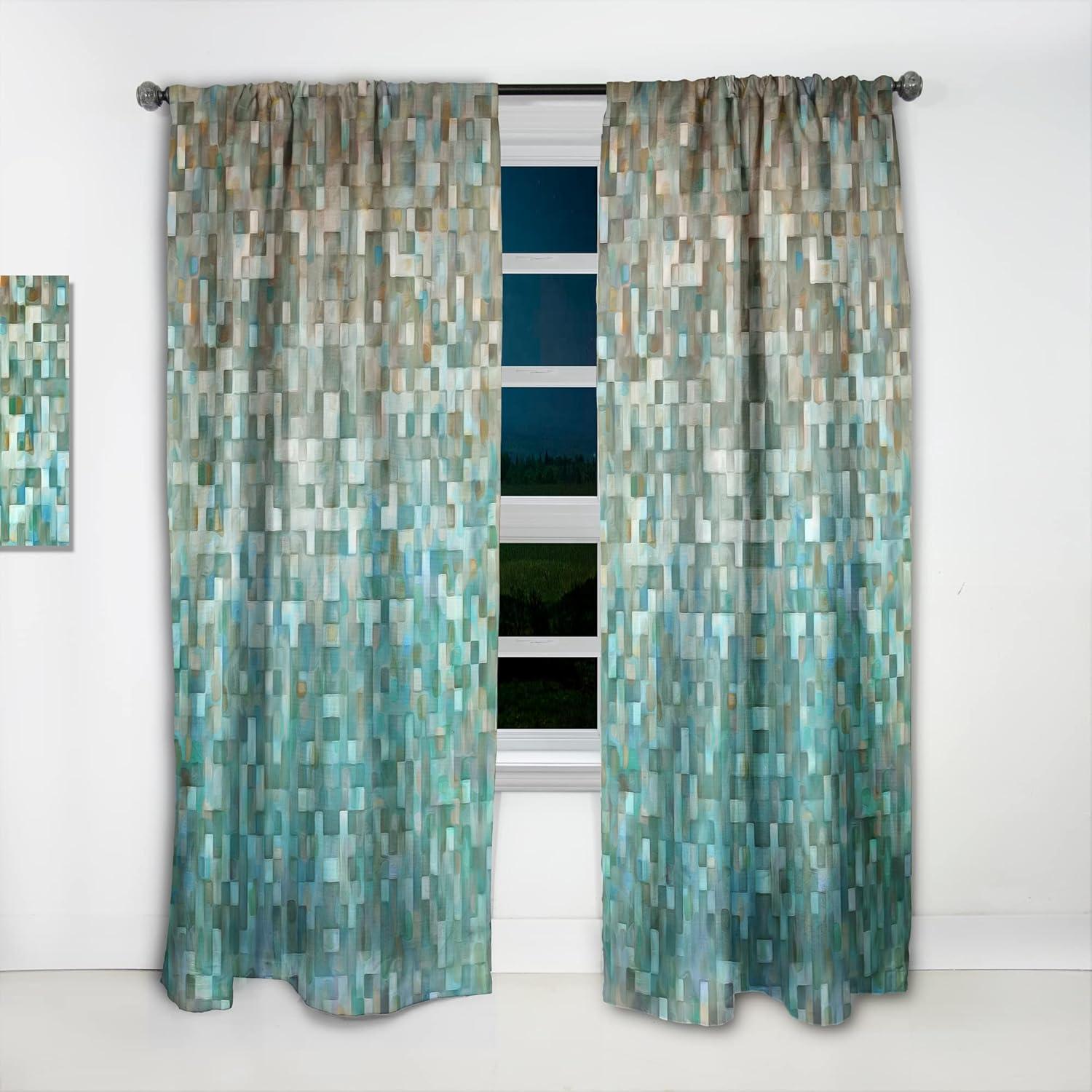 Designart 'Abstract Blue Blocked' Nautical & Coastal Curtain Panel