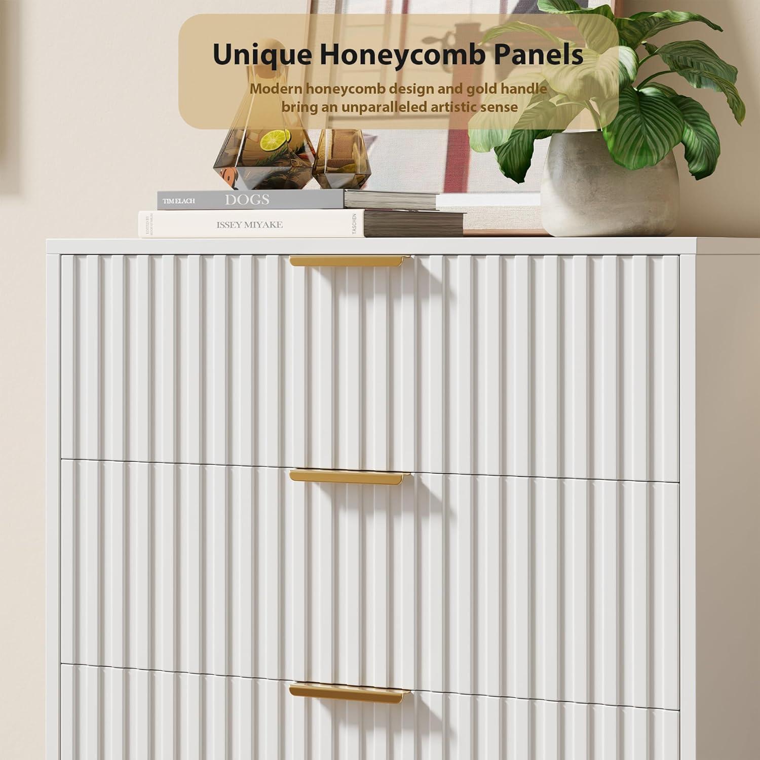 Garvee Fluted 5 Drawer Dresser for Bedroom, 48" Tall Modern Chest of Drawers, Wooden Dresser Organizer for Living Room, Hallway, Kids Room, White