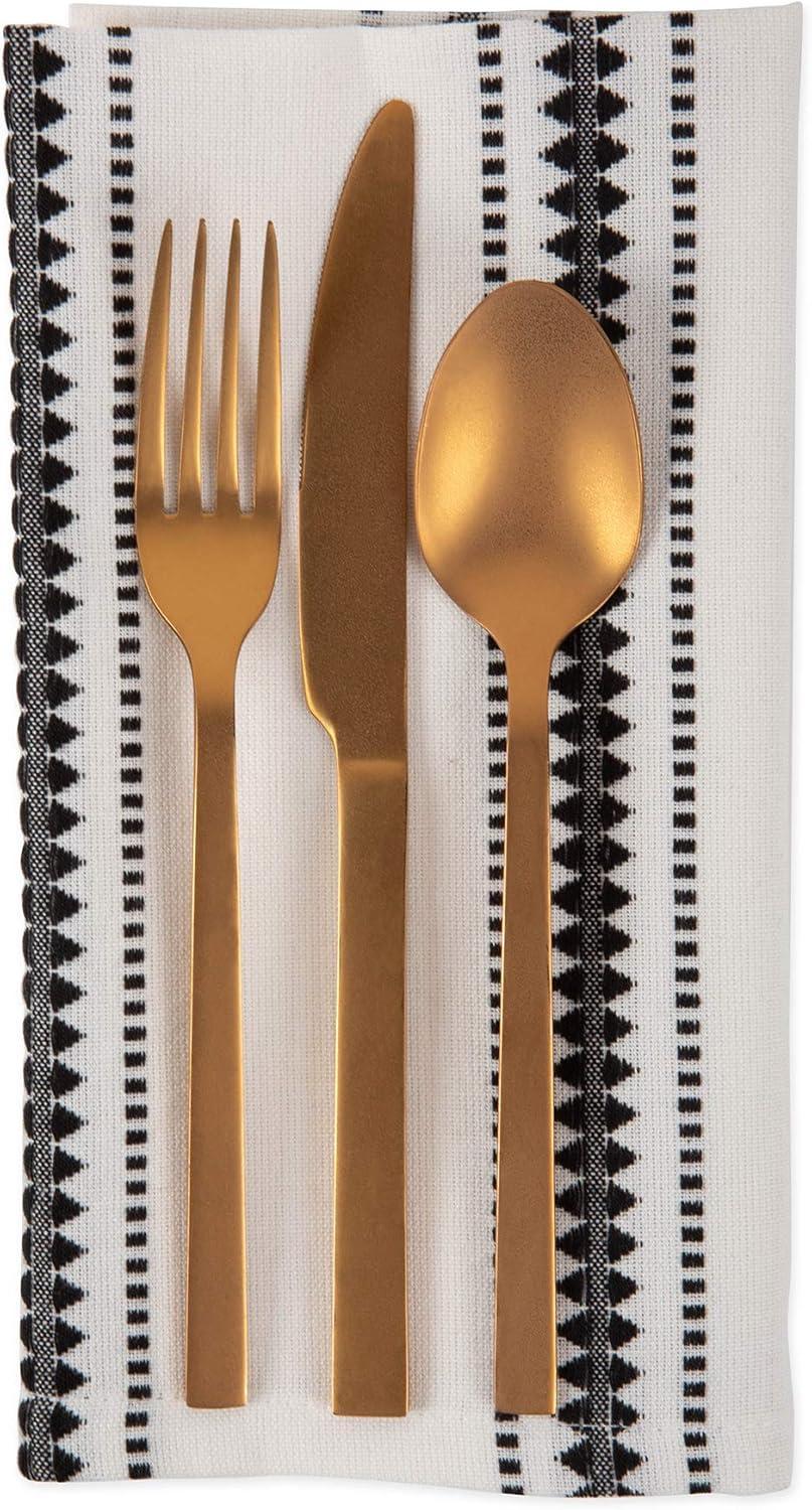 DII Zig Dobby Tabletop Collection, White Cotton Background with Embellished Stripe, Napkin Set, Black, 6 Count