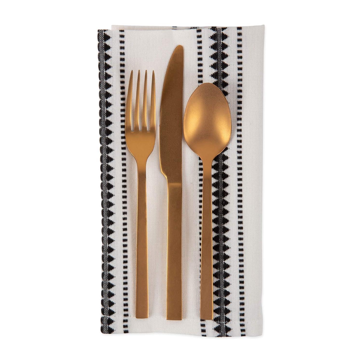 DII Zig Dobby Tabletop Collection, White Cotton Background with Embellished Stripe, Napkin Set, Black, 6 Count
