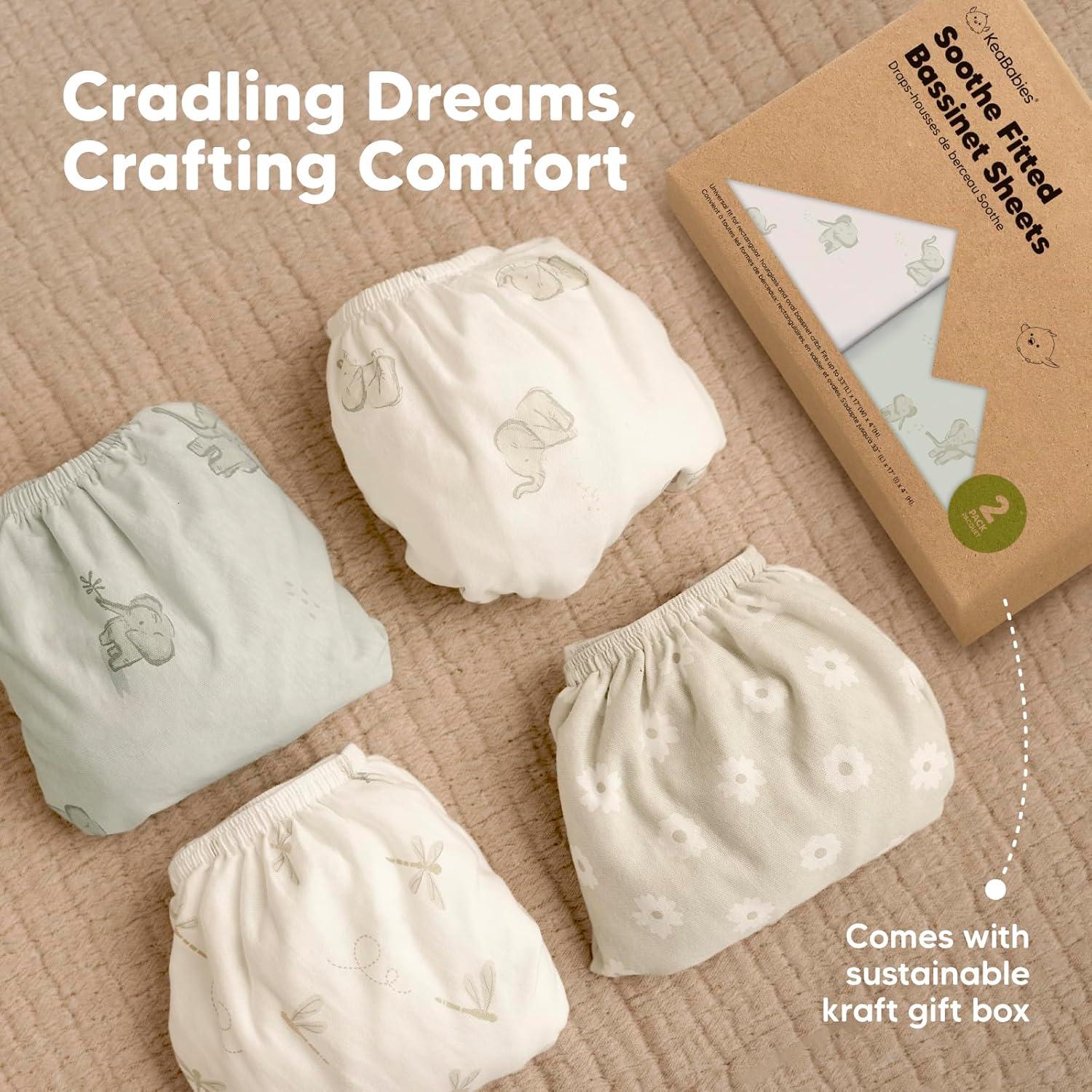 KeaBabies Organic Bassinet Sheet for Baby Girls, Boys, 2-Pack Soothe Bassinet Fitted Sheets, Bedside Bassinet Mattress Sheet (Herb)