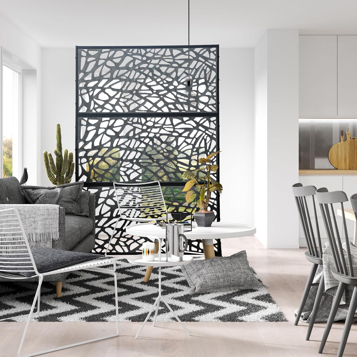 Domi Outdoor Living Privacy Screen, Freestanding, Modern, Black, Plastic Mesh, Galvanized Steel Frame