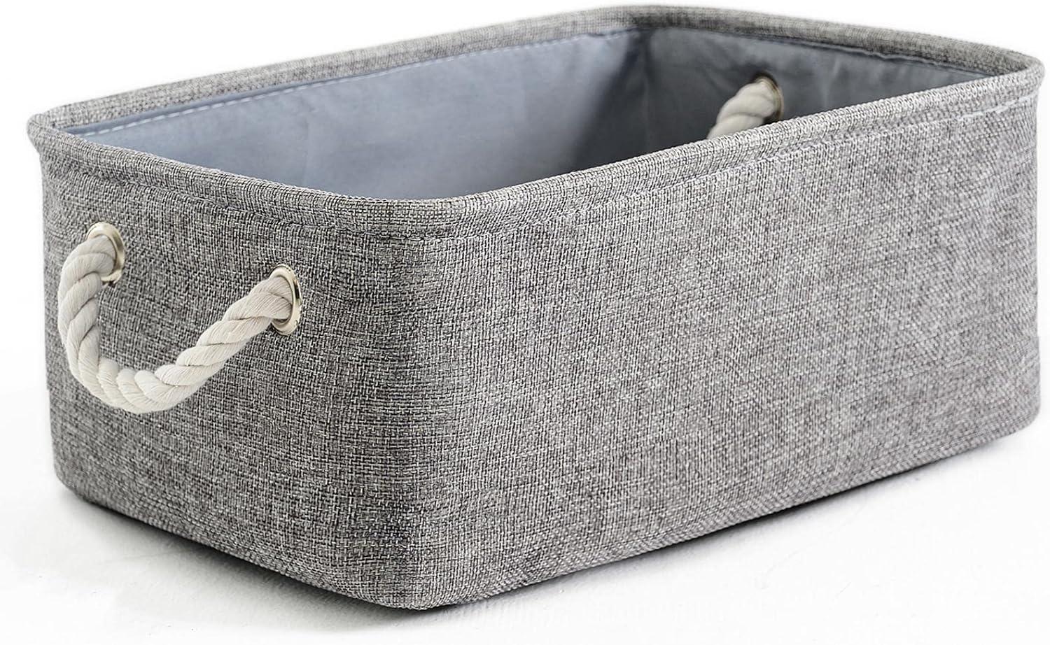 Gray Fabric Rectangular Storage Bin with Rope Handles