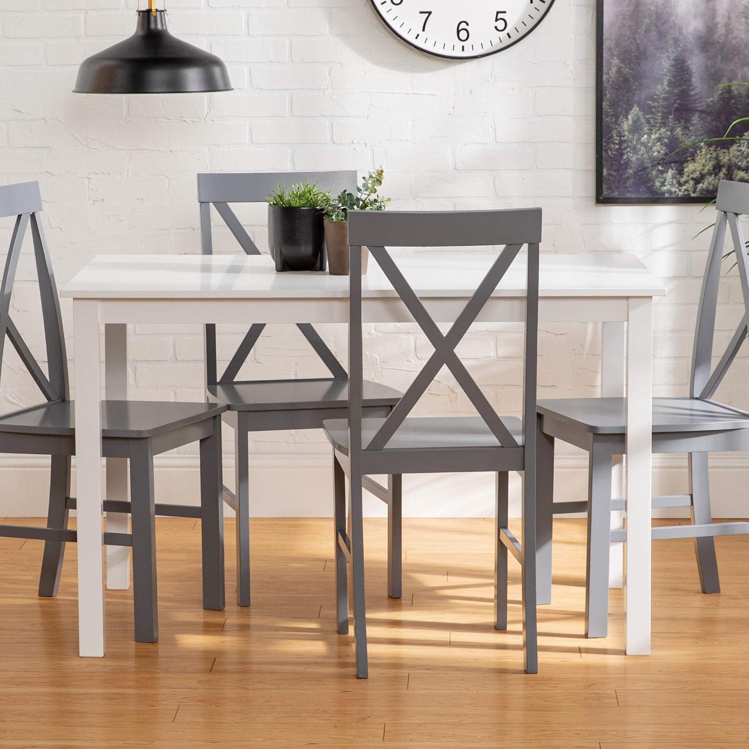 Walker Edison 4 Person Modern Farmhouse Wood Small Dining Table Dining Room Kitchen Table Set Dining 4 X Chairs Set, 48 Inch, White and Grey