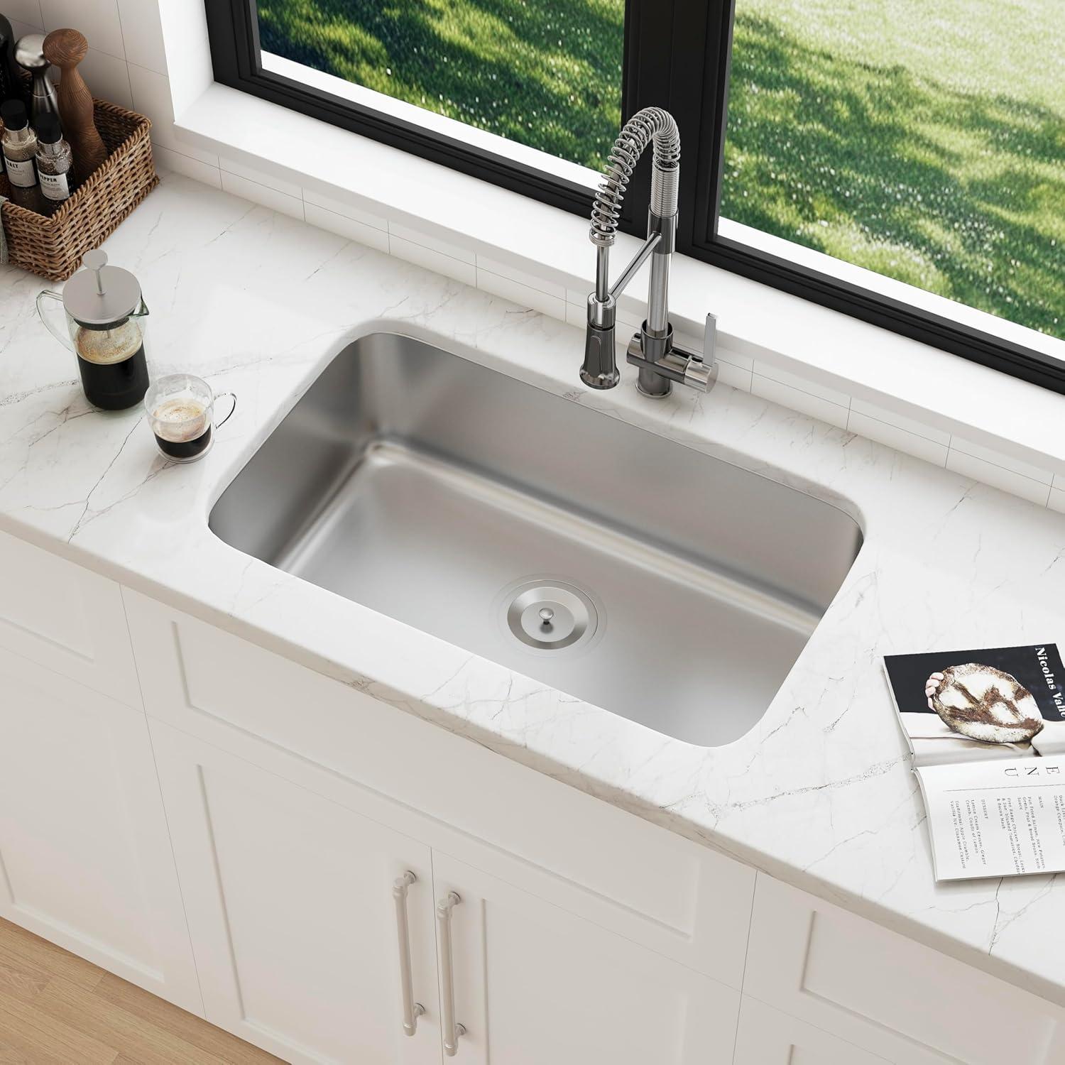 Sinber 30" Undermount Single Bowl 304 Stainless Steel Kitchen Sink