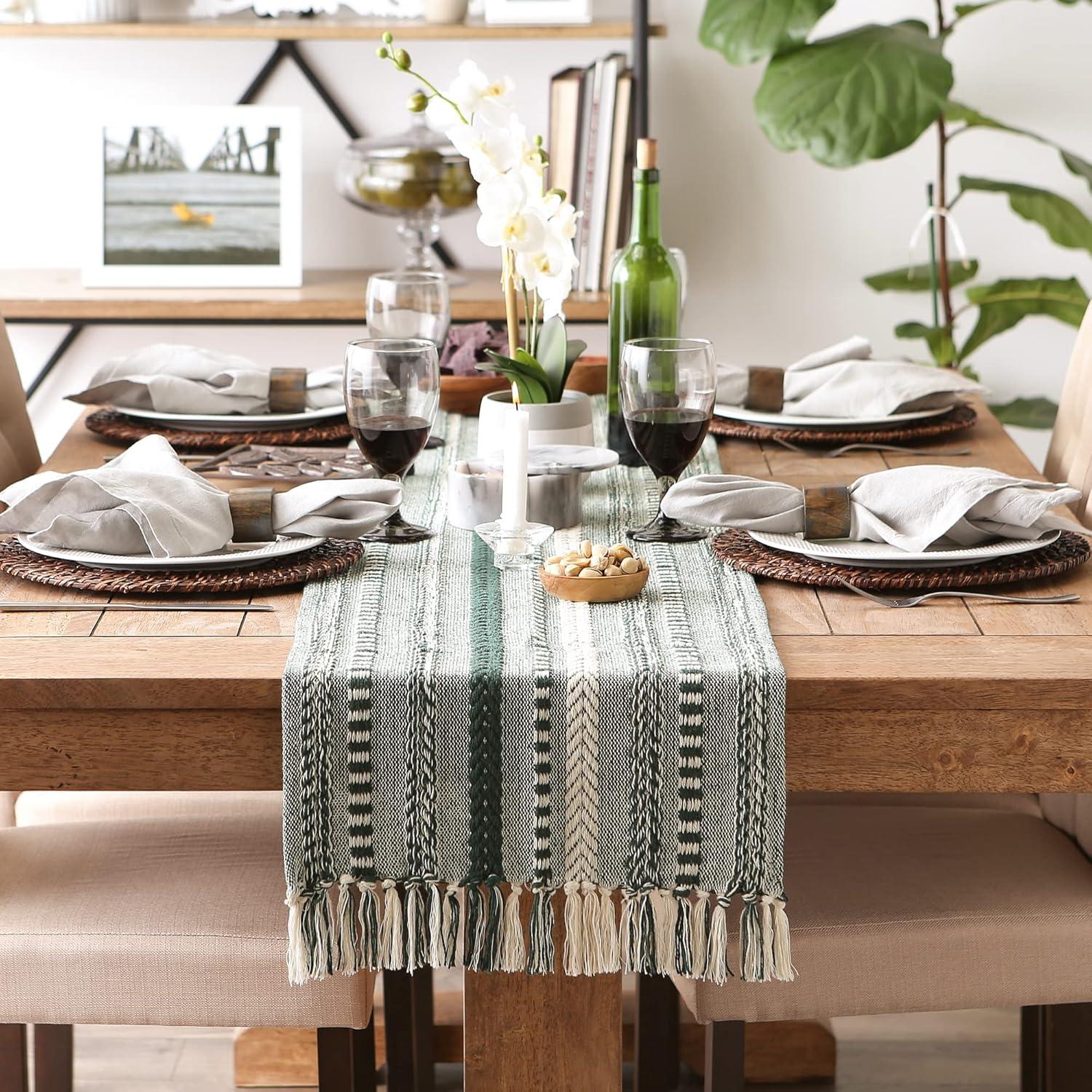 Dark Green Braided Stripe Table Runner 15x72