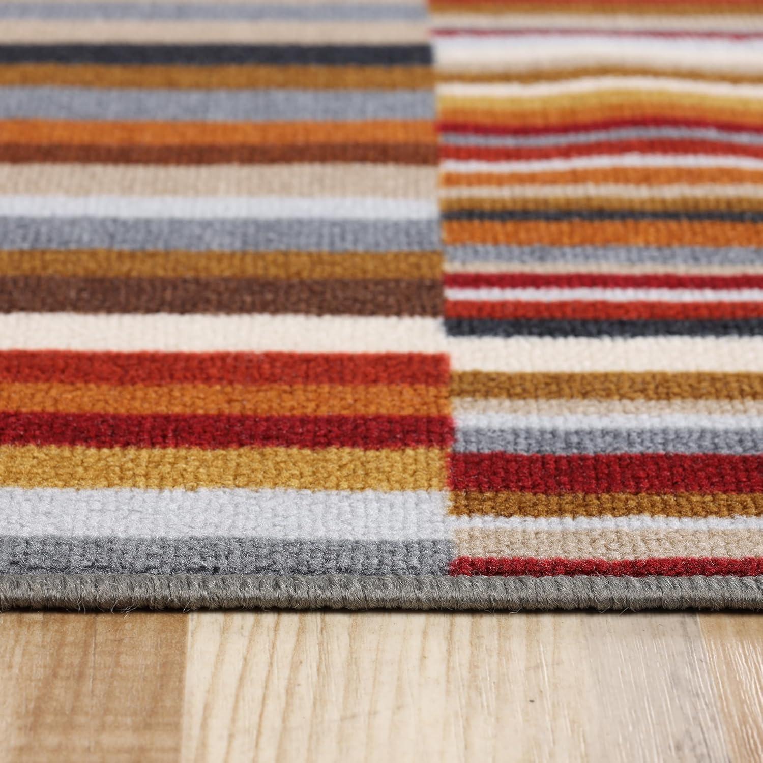 Modern Striped Gray Synthetic 2' x 3' Washable Area Rug