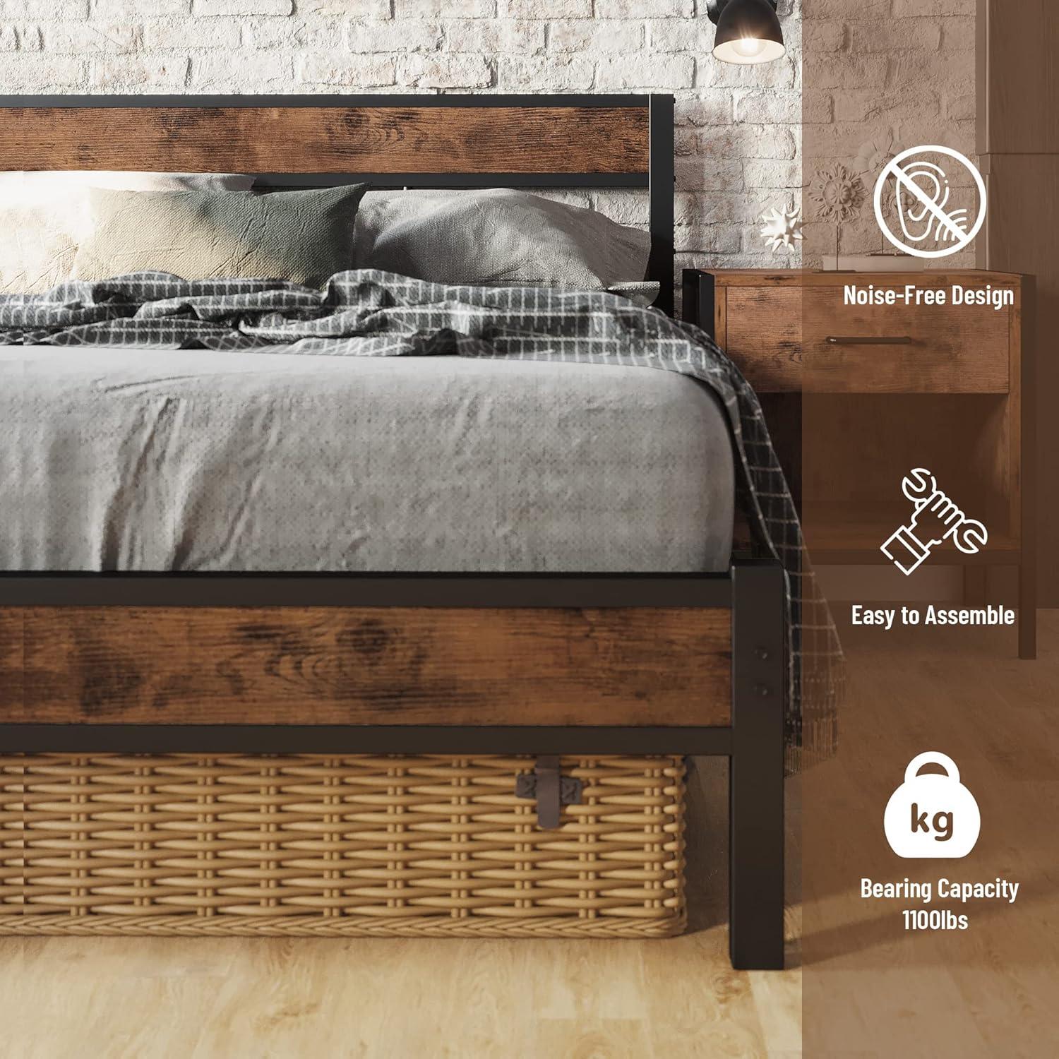 Platform Metal Bed Frame with Headboard Heavy Duty, Noise-Free, Queen