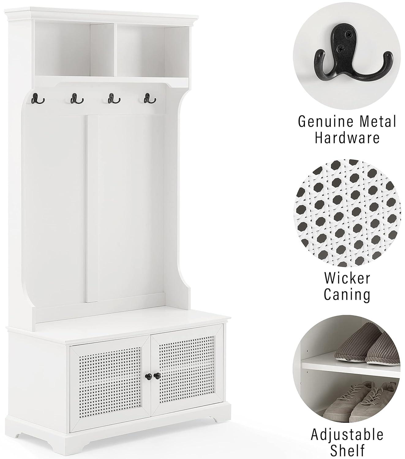 Sarah Hall Tree White - Crosley: Entryway Organizer with Shelving, Coat Hooks, Shoe Cabinet