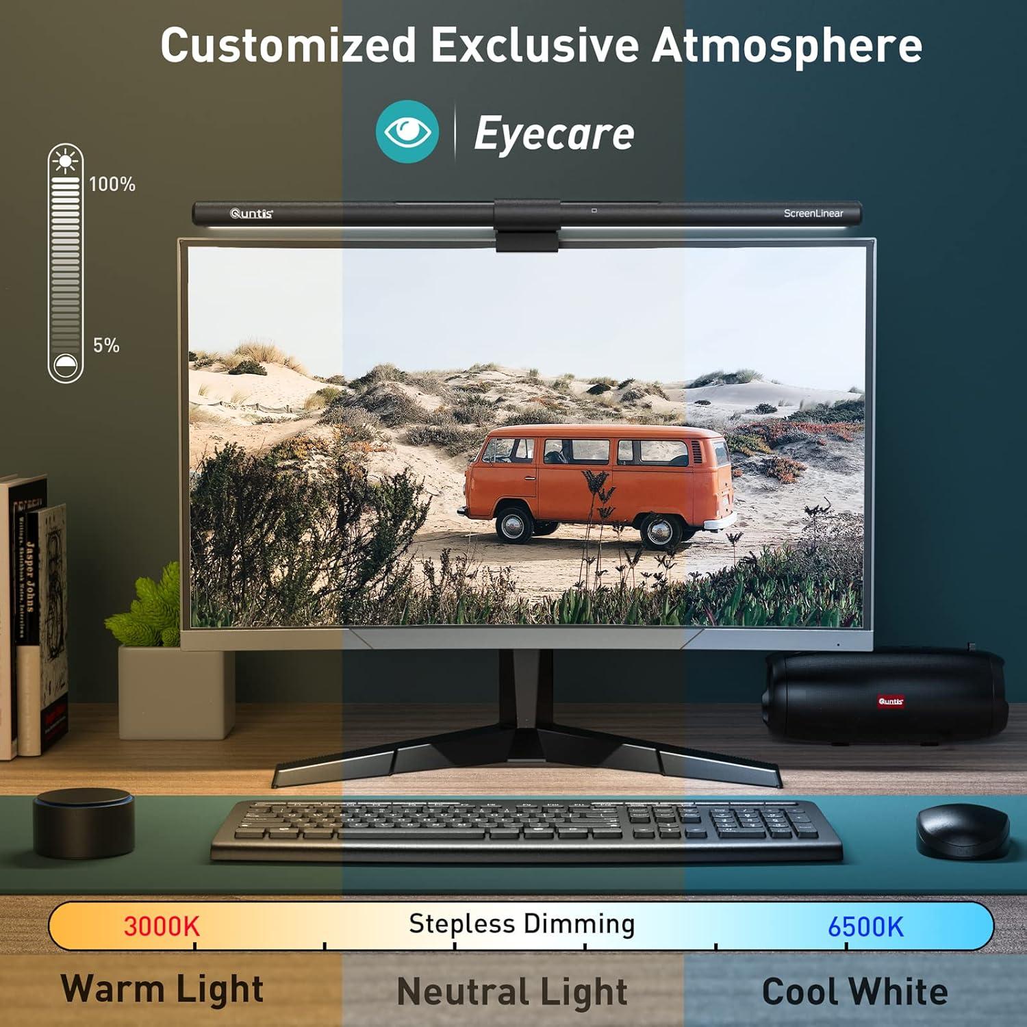 Quntis  Monitor Light Bar PRO with Remote, Eye-Care, No Screen Glare, Fit for Curved Monitor, Auto Dimming Screen Light Bar for Home Office Gaming Desk Lamp