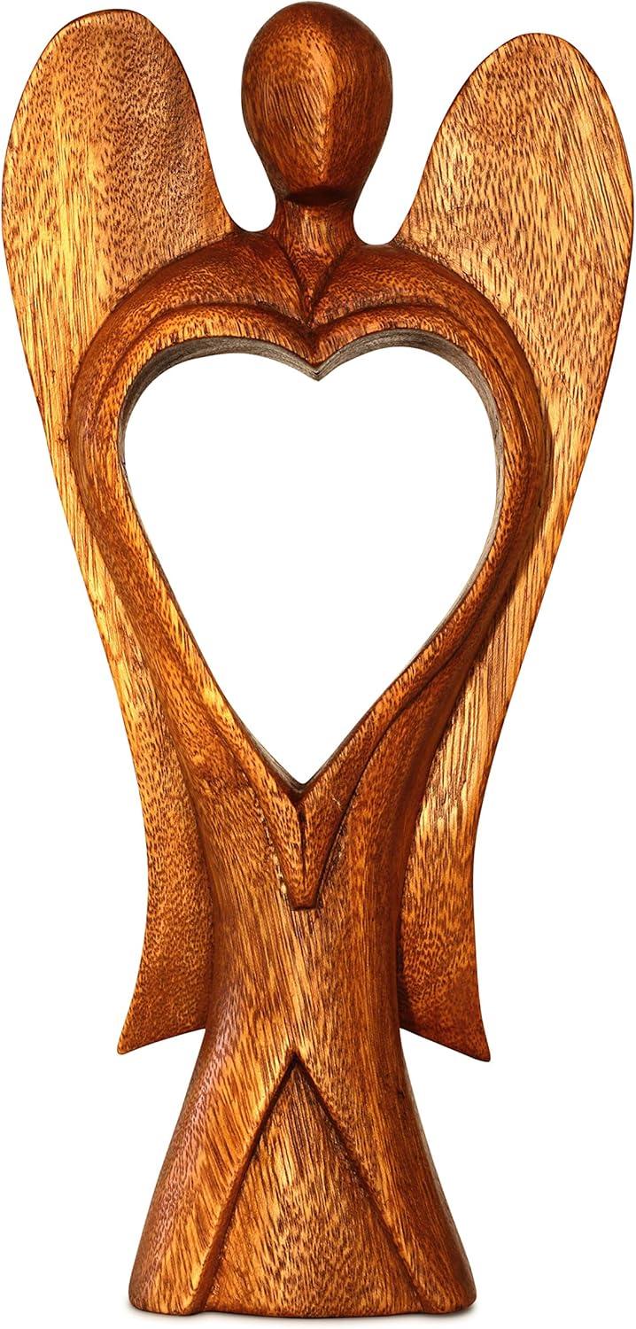 Handcrafted 12" Wooden Angel of Love Statue