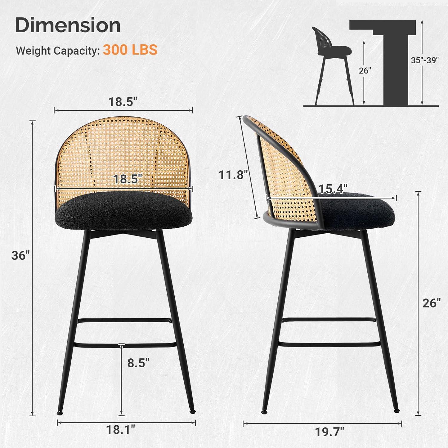 Cane Back Swivel Upholstered Counter & Bar Stool