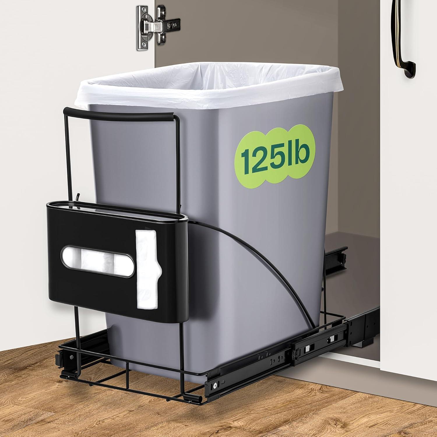 Black Steel Pull-Out Under Cabinet Trash Can Slider